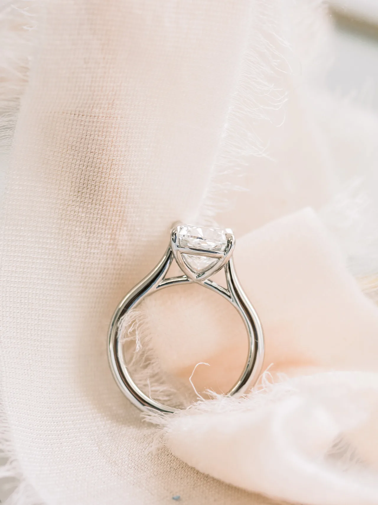 Platinum Cushion Trellis Solitaire Diamond Engagement Ring featuring 3.0 ct Lab Diamonds (Profile View)