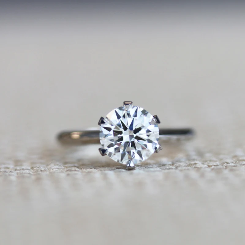 Hearts and Arrows in Ideal Cut Six Prong Lab Created Diamond Engagement Ring