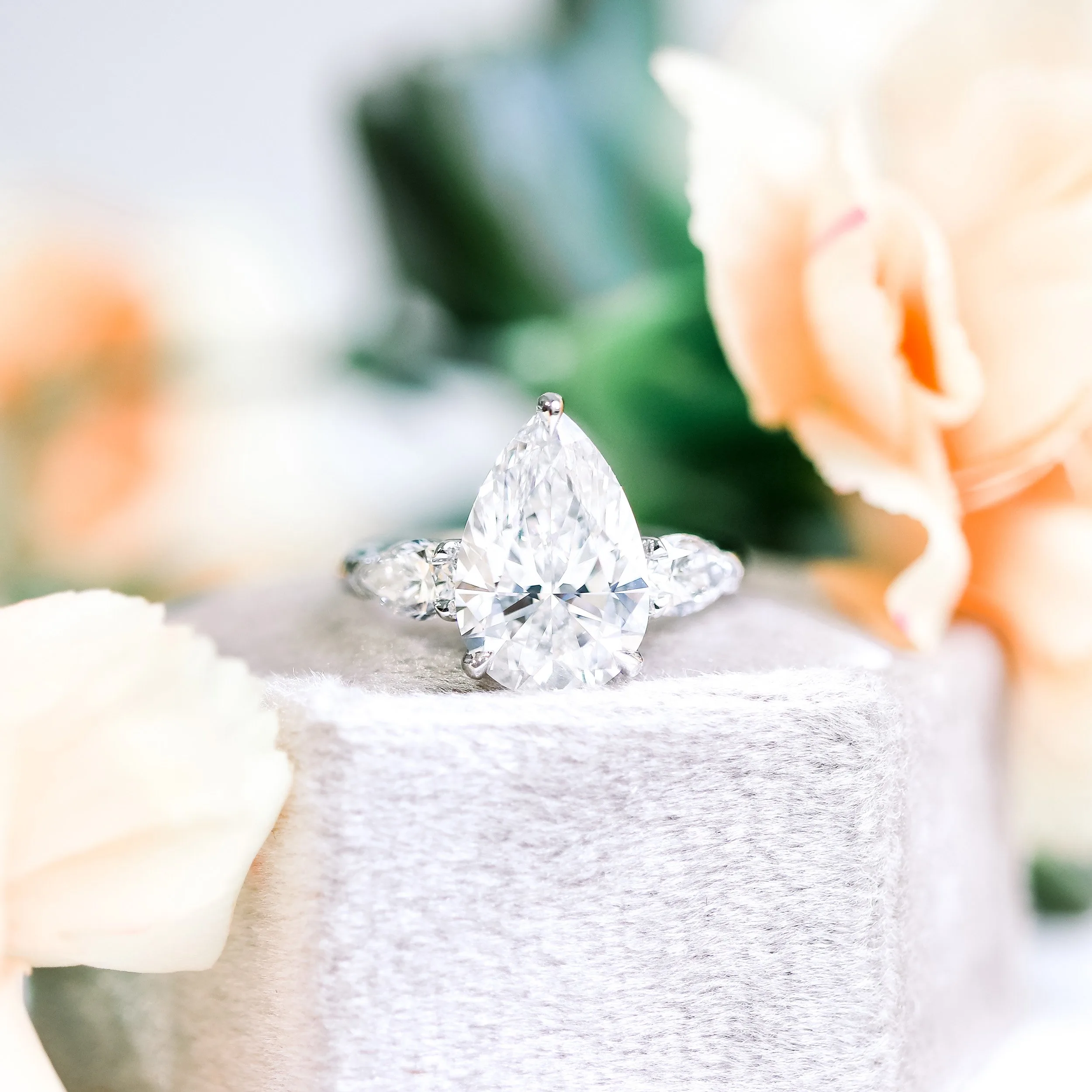 platinum 4 carat pear three stone lab diamond engagement ring ada diamonds design ad 218 macro