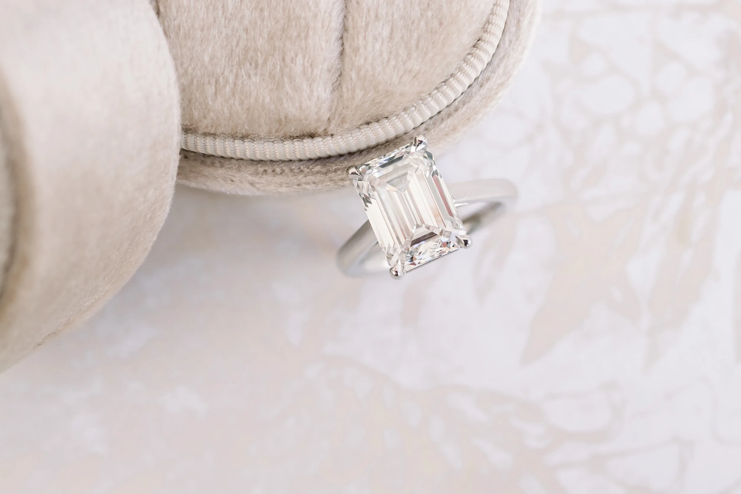 5 carat emerald cut cathedral lab diamond solitaire engagement ring in platinum