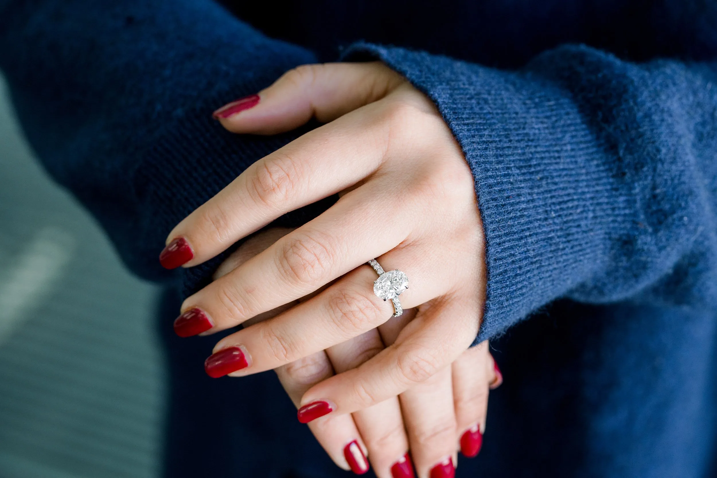 platinum 2ct oval pave engagement ring ada diamonds design ad230 on model