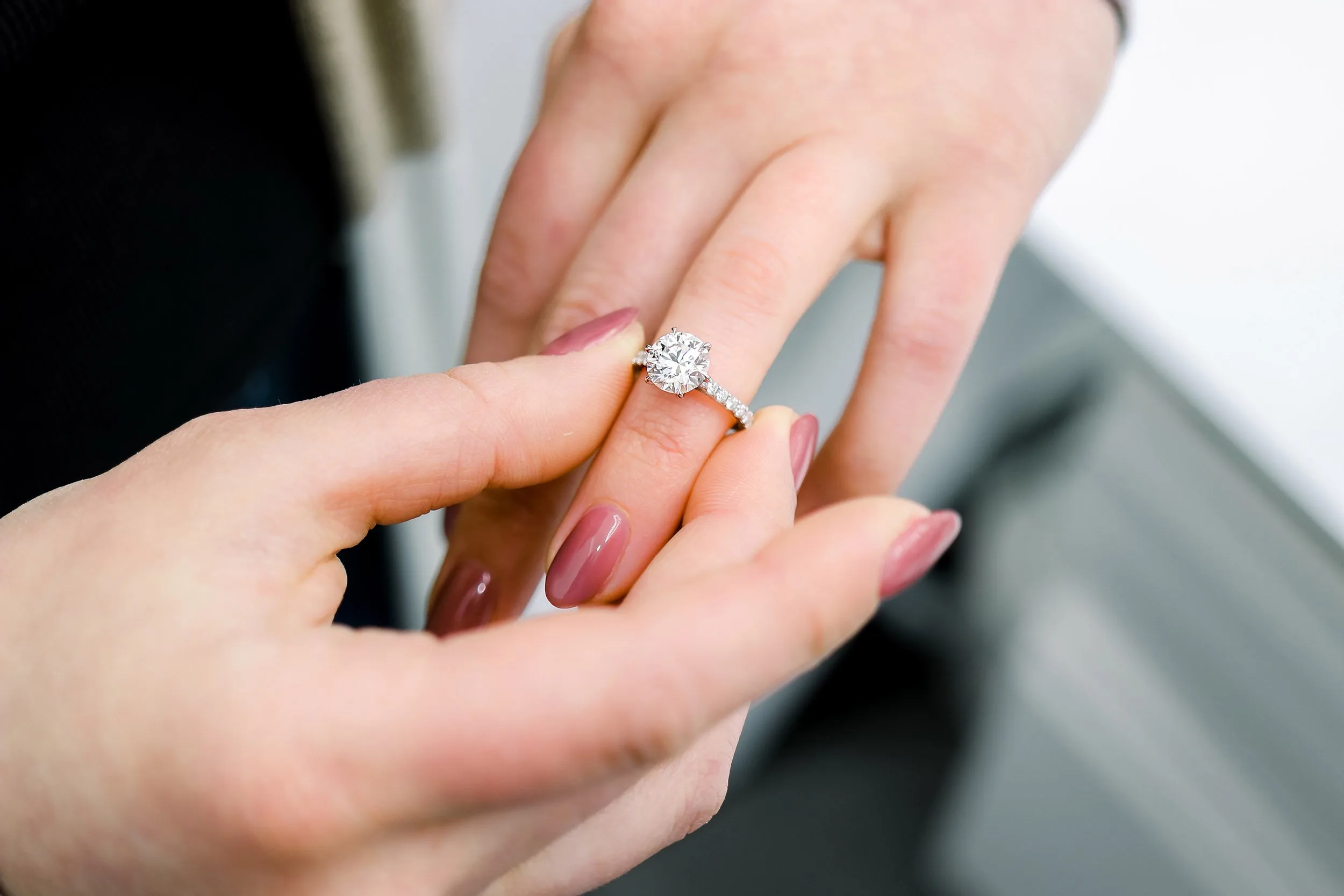 2.5 ct round lab diamond six prong engagement ring with diamond band ada diamonds design ad360