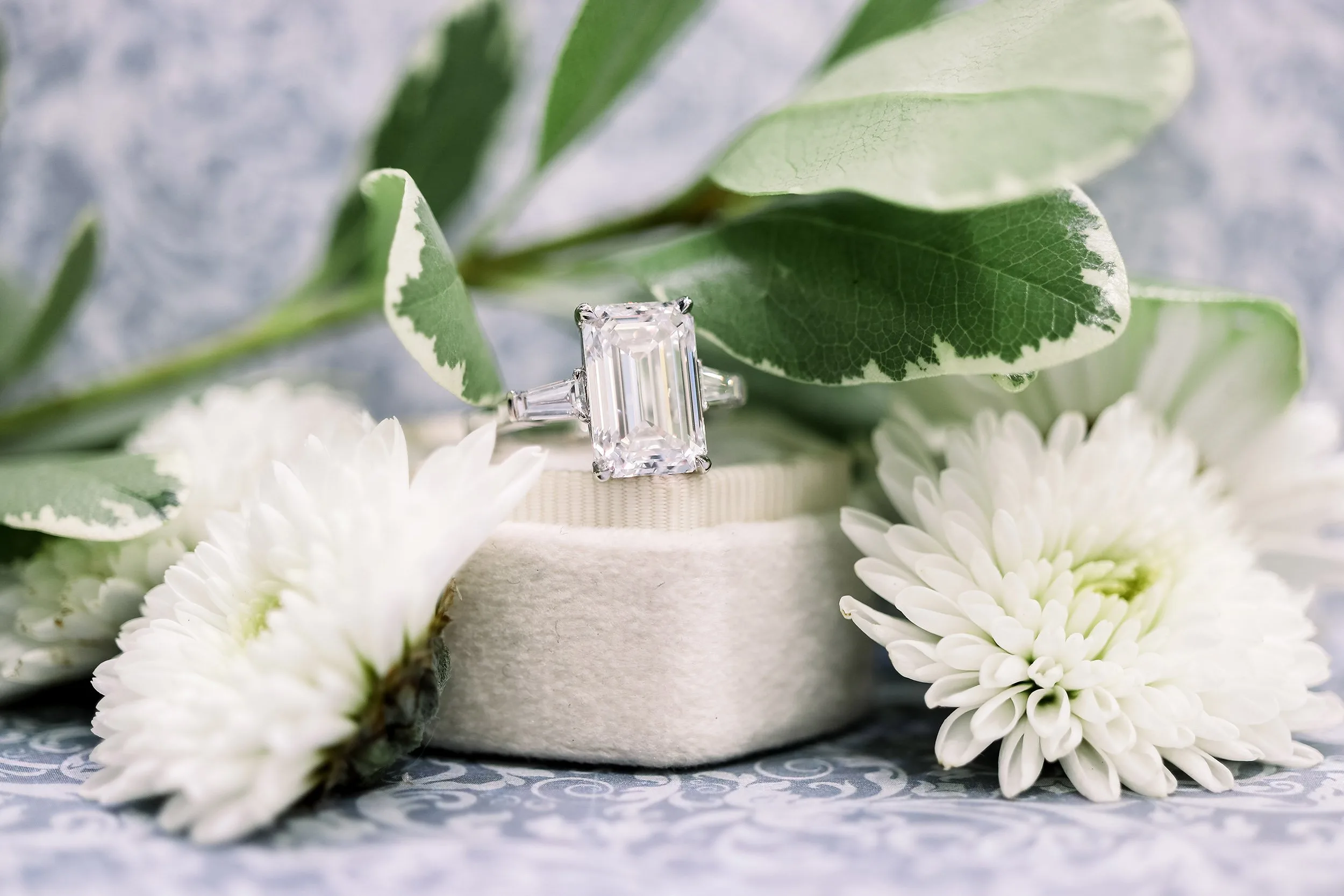 Platinum 4 carat emerald cut and baguette lab diamond engagement ring ada diamonds design ad464