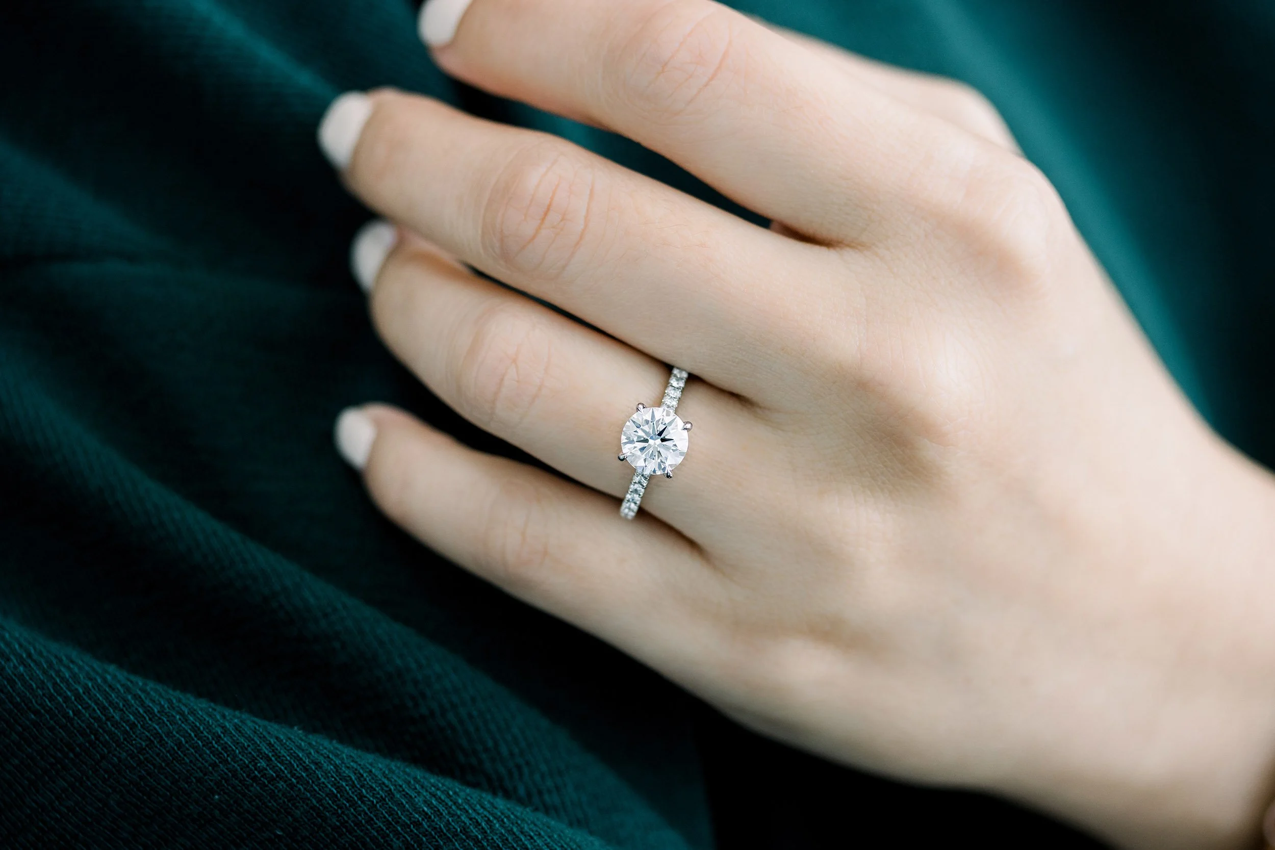 2 carat custom round lab created diamond engagement ring with diamond band ada diamonds design ad133 on model