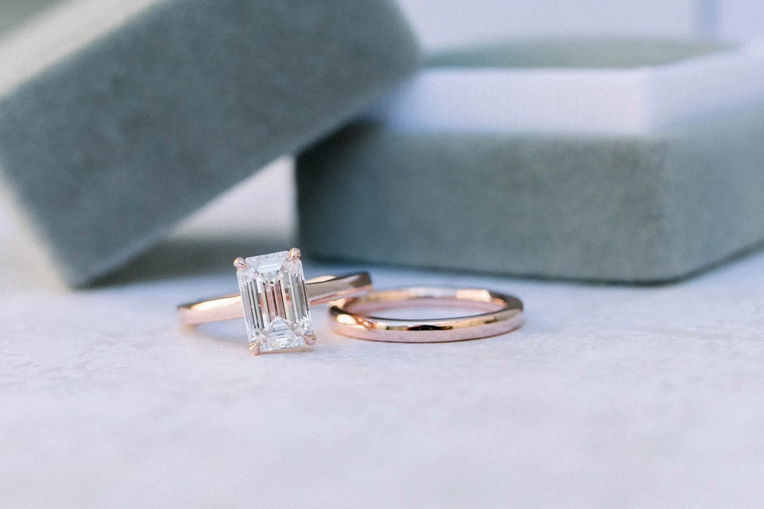 14k rose gold emerald cathedral solitaire