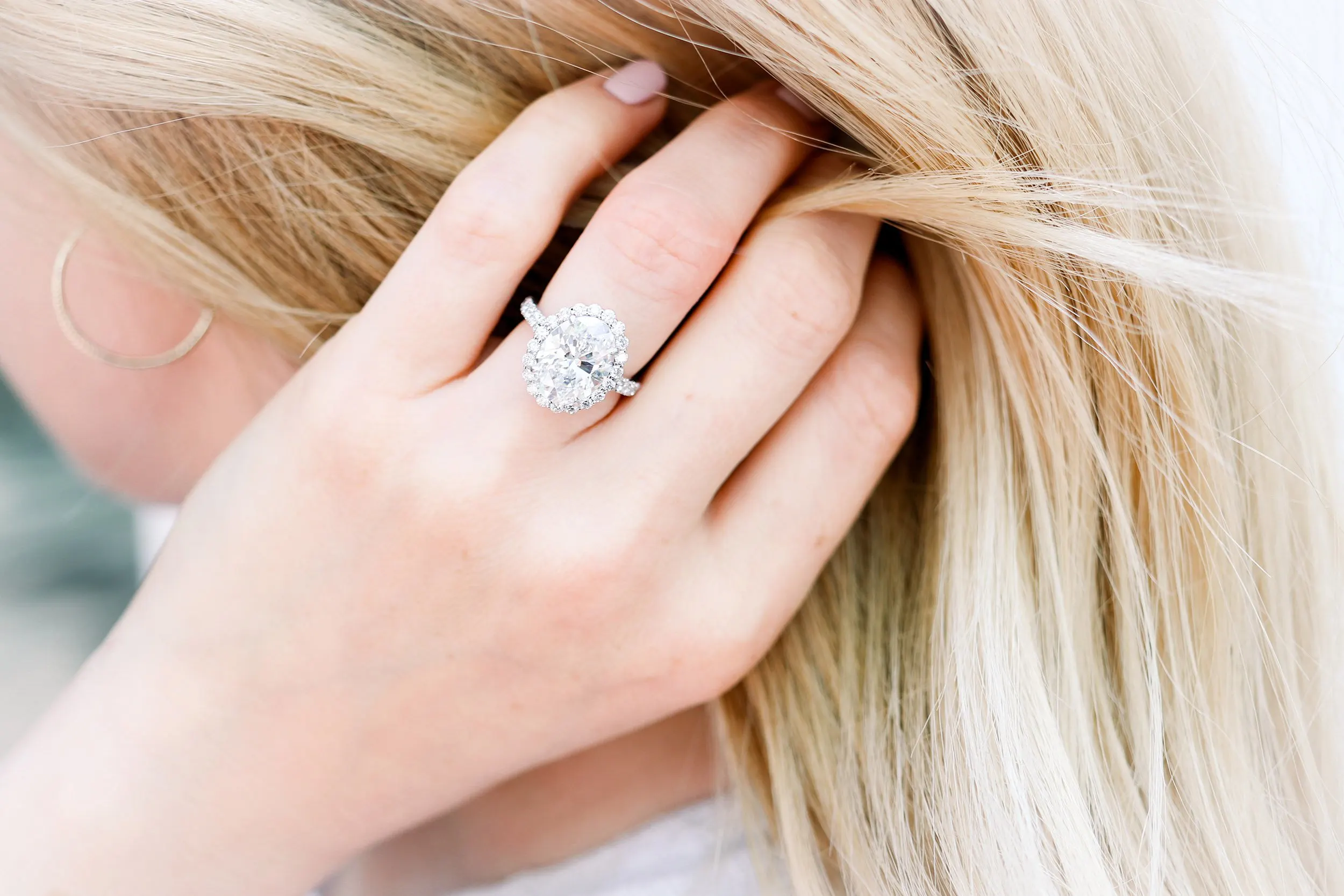 lab created oval halo engagement ring