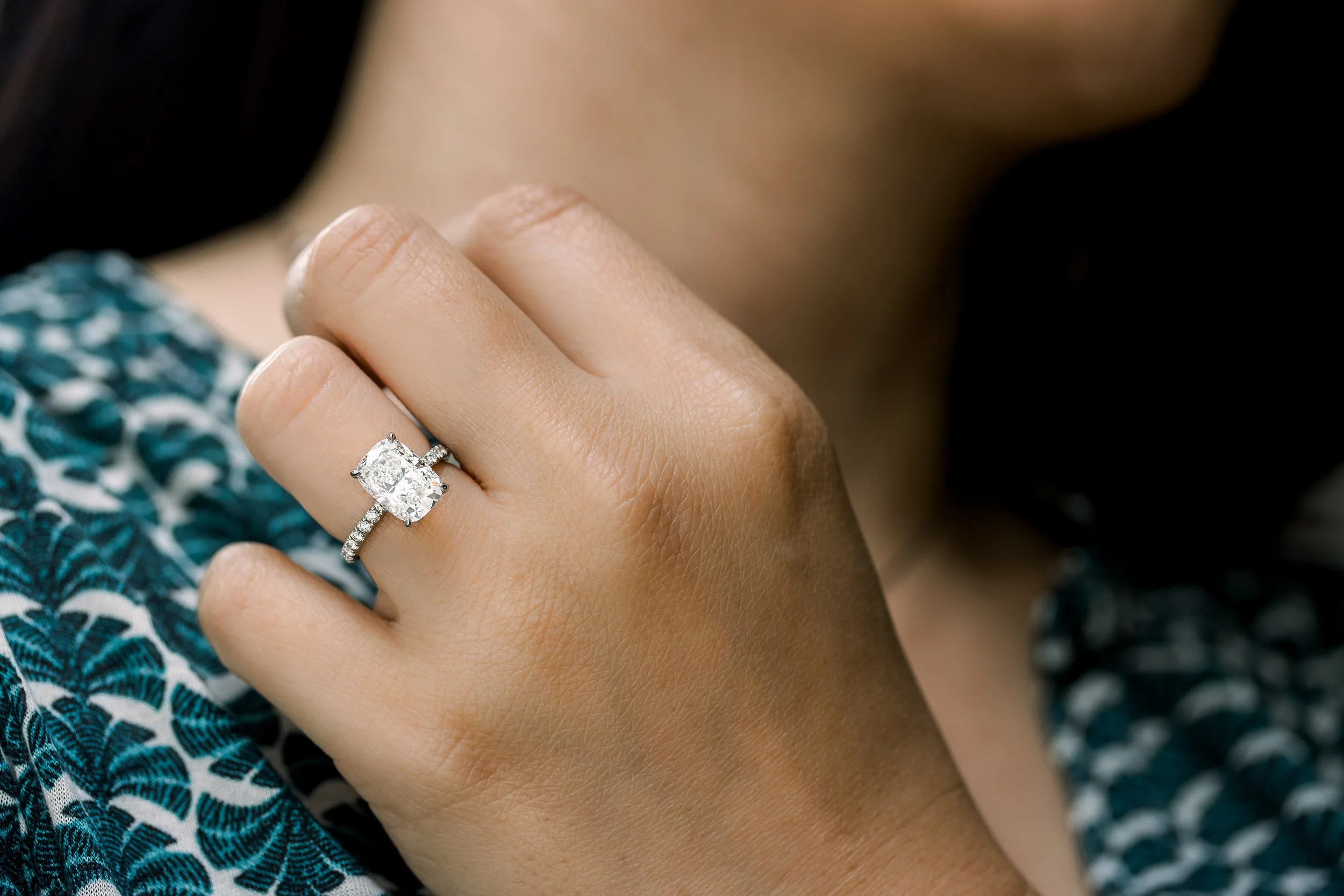 lab diamond cushion cut engagement ring in platinum