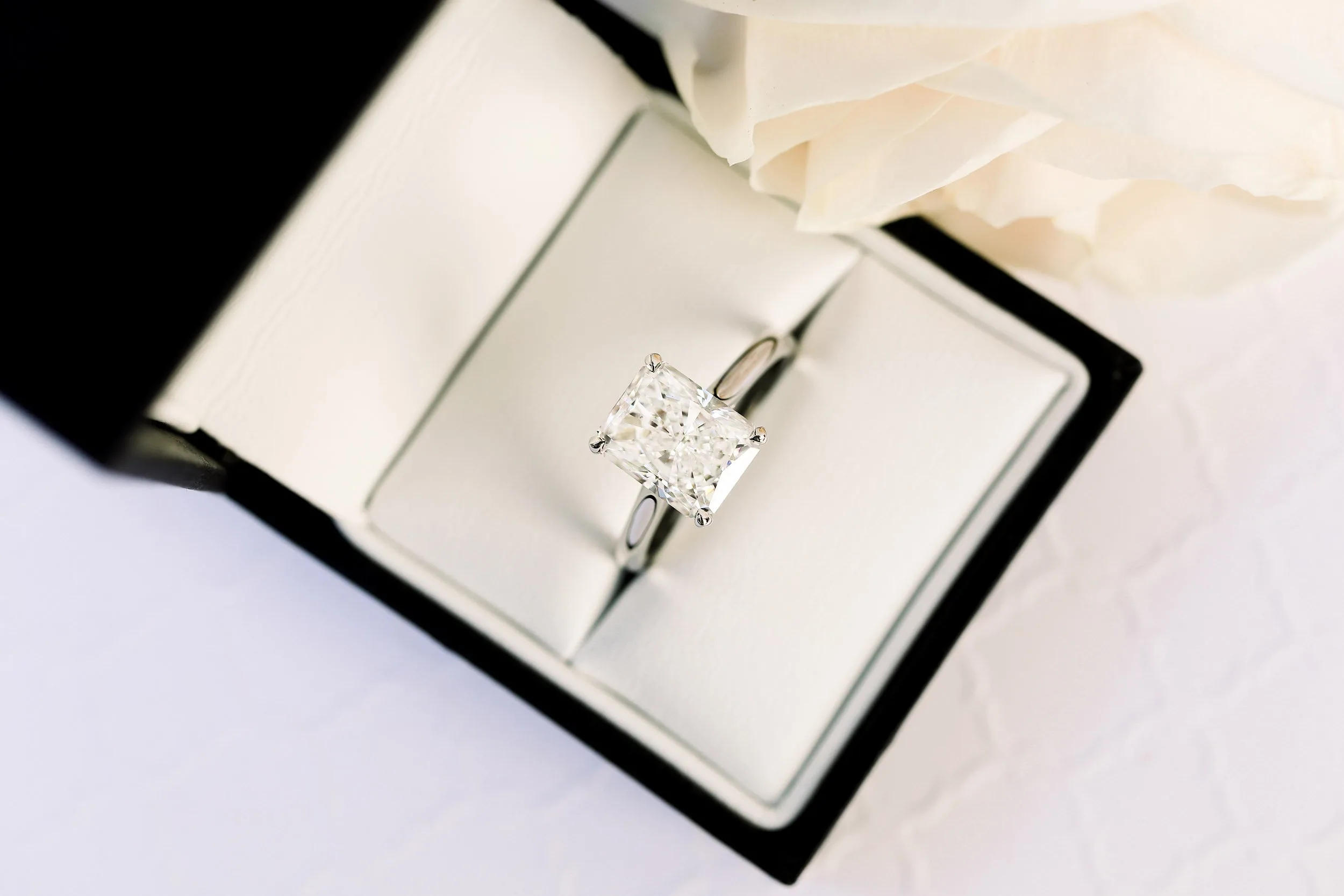 3.5ct radiant cut lab diamond in solitaire setting