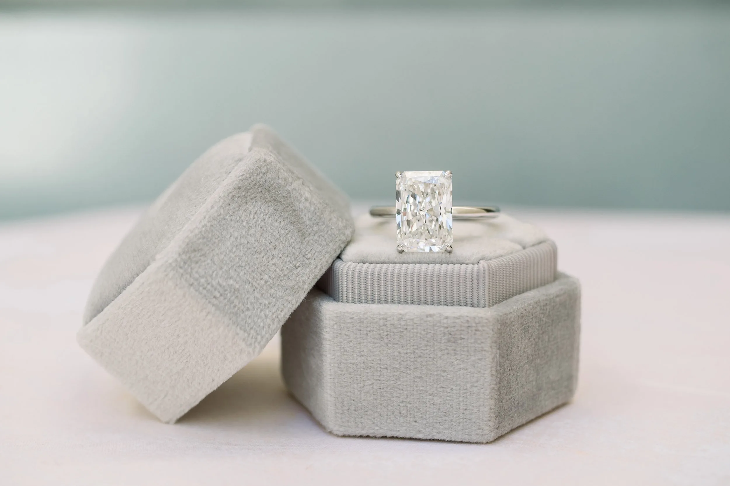 5ct radiant cut lab diamond solitaire engagement ring