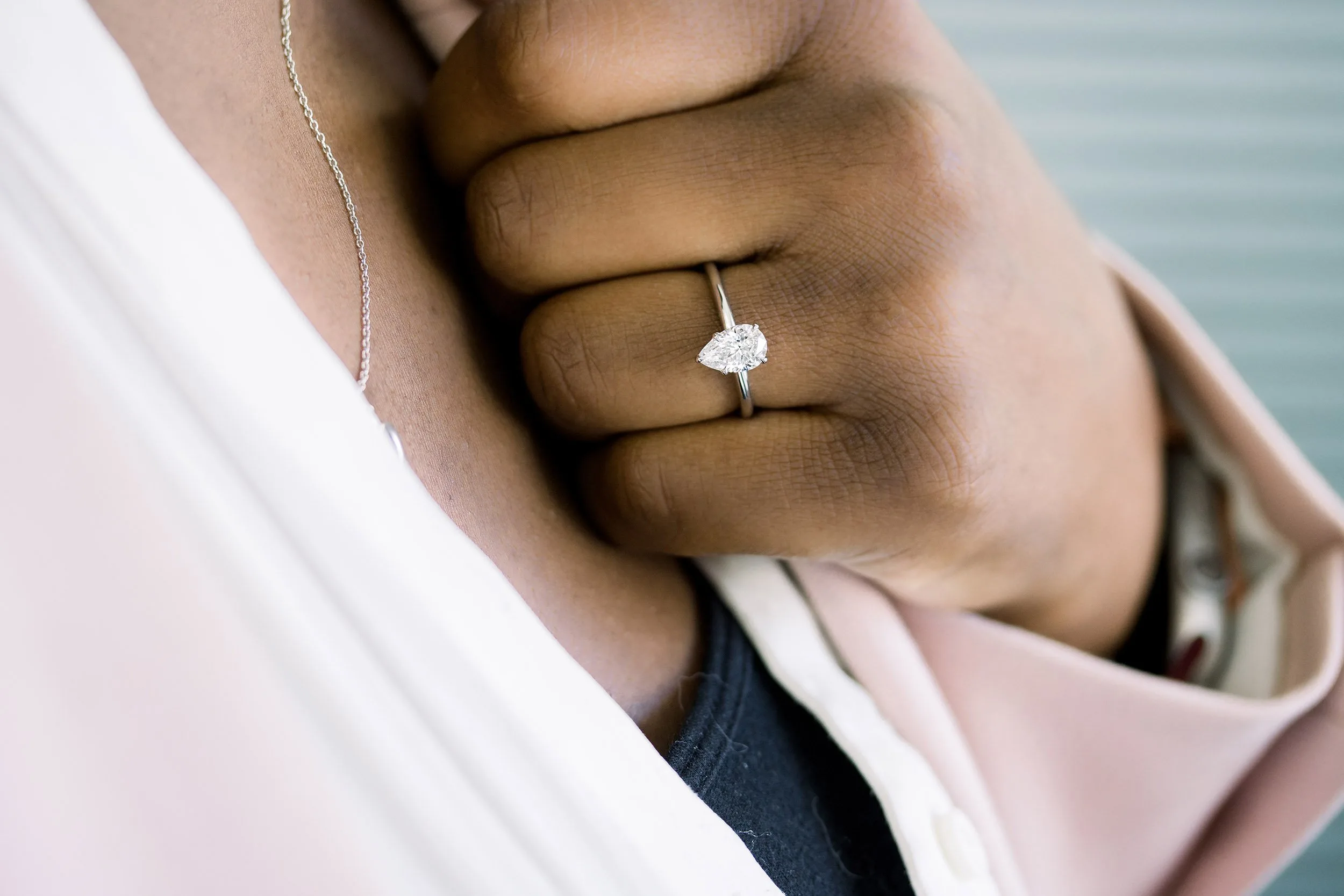 lab created pear solitaire engagement ring