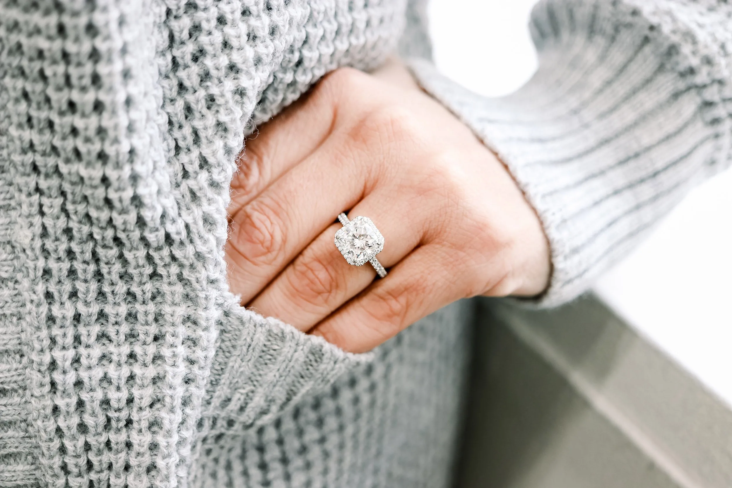 cushion halo pave ring with lab diamond center stone