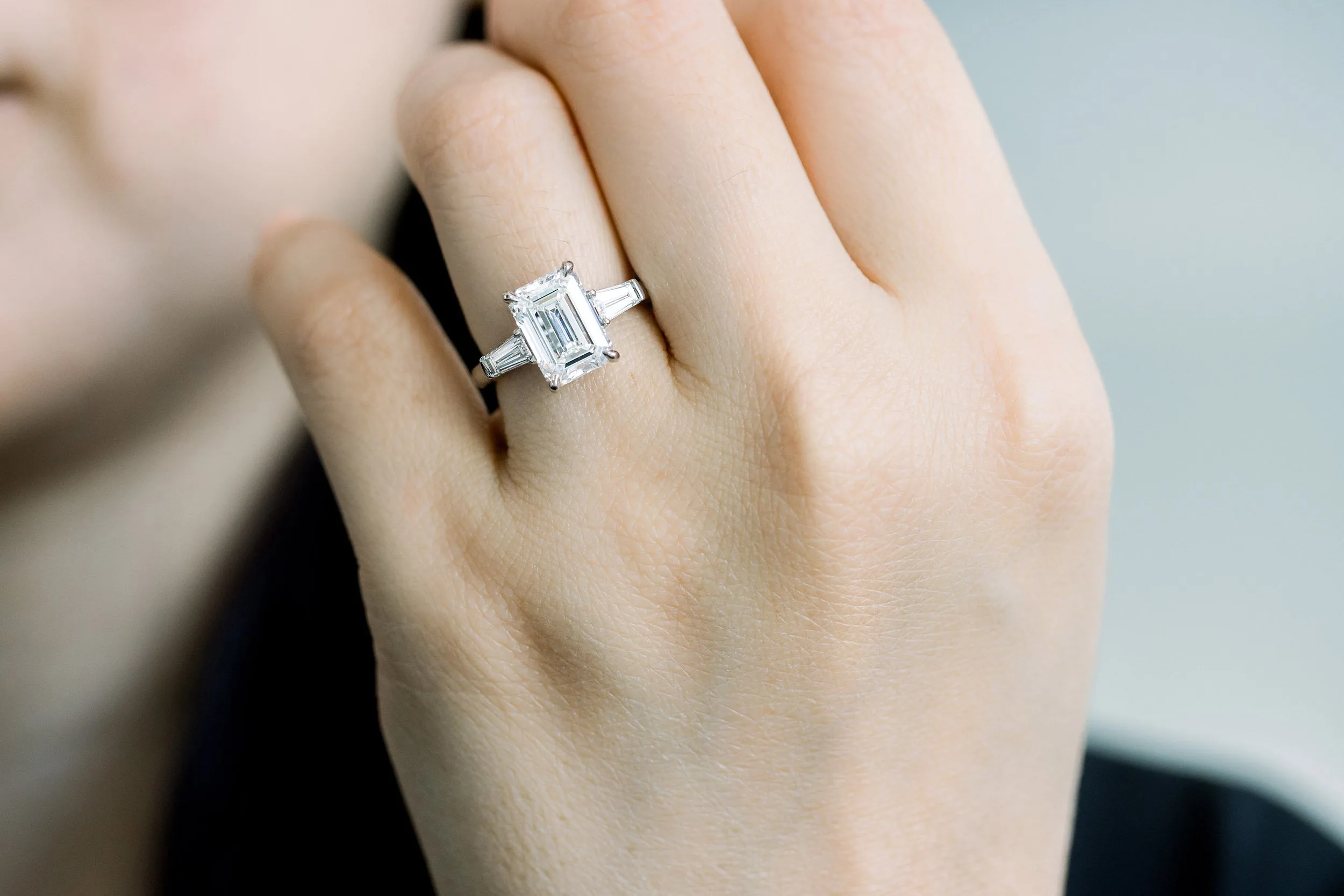 lab diamond three stone engagement ring