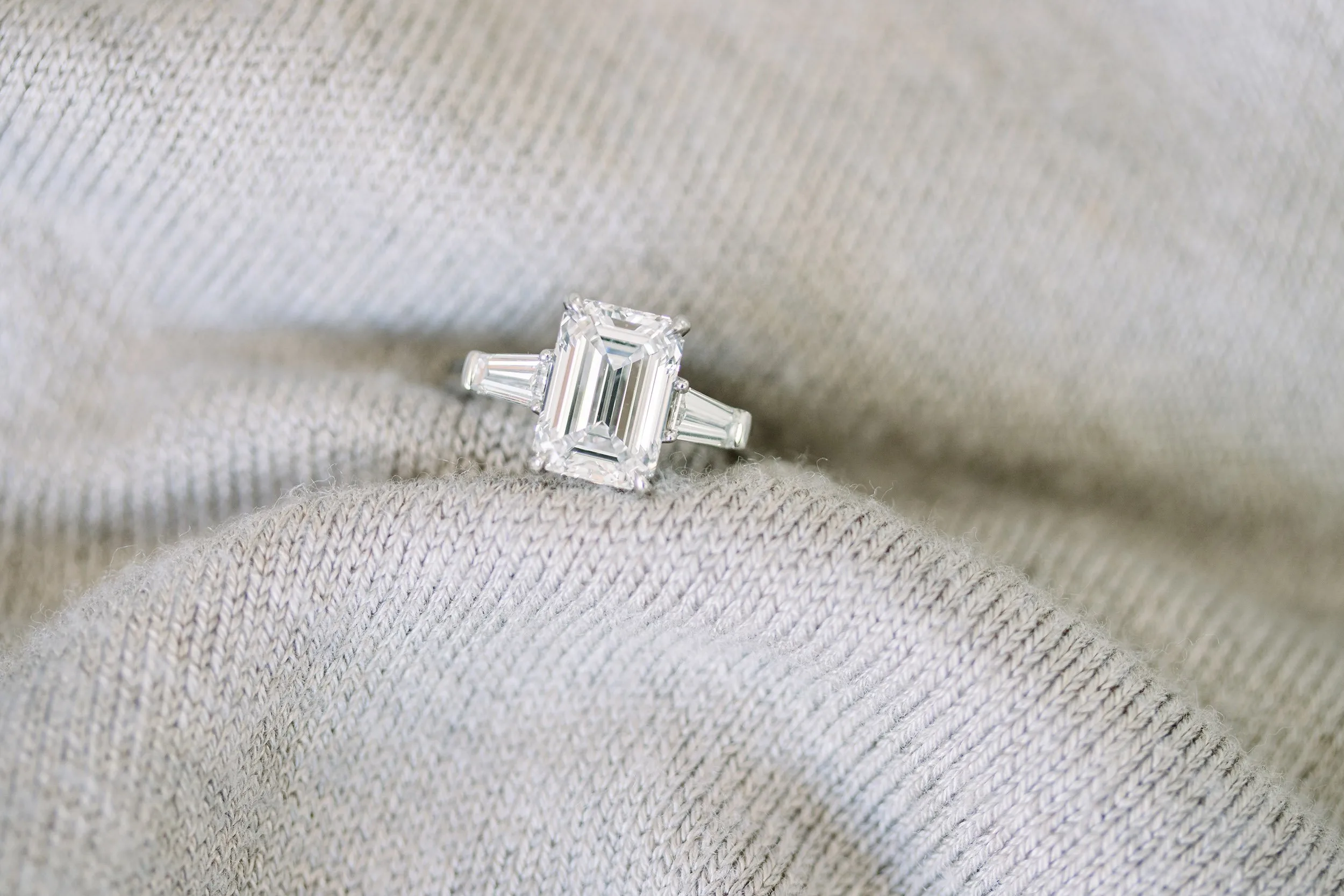 3ct emerald cut lab diamond with tapered baguettes