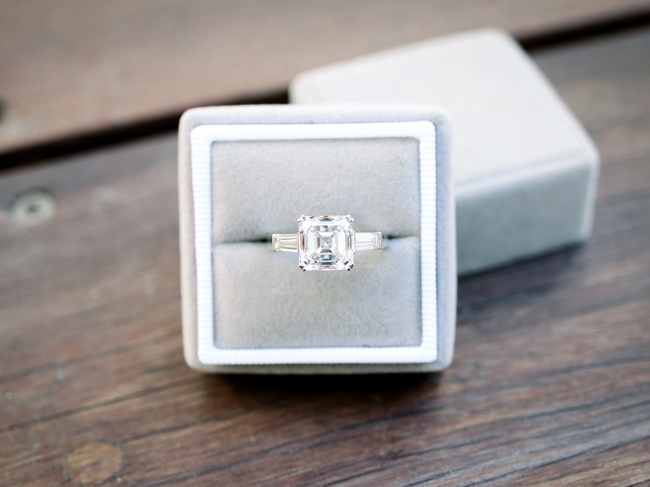 Custom Blue Asscher Cut Diamond Solitaire Engagement Ring