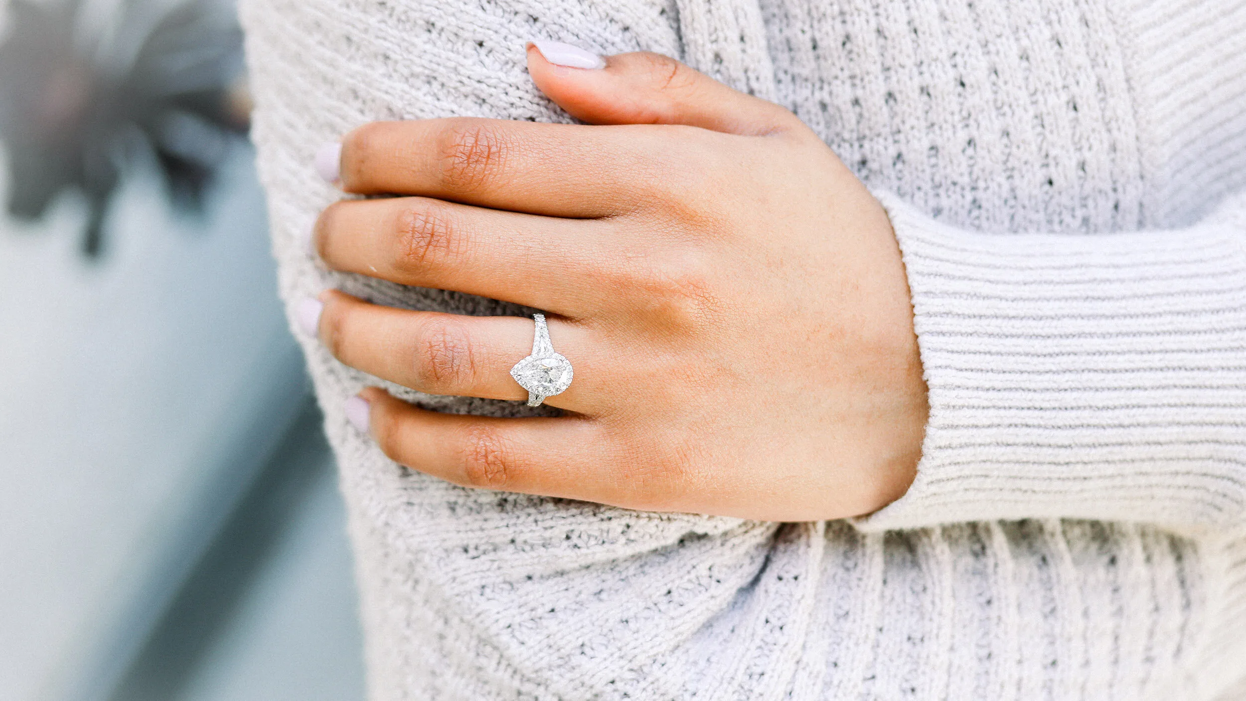 pear three stone lab diamond engagement ring ada diamonds