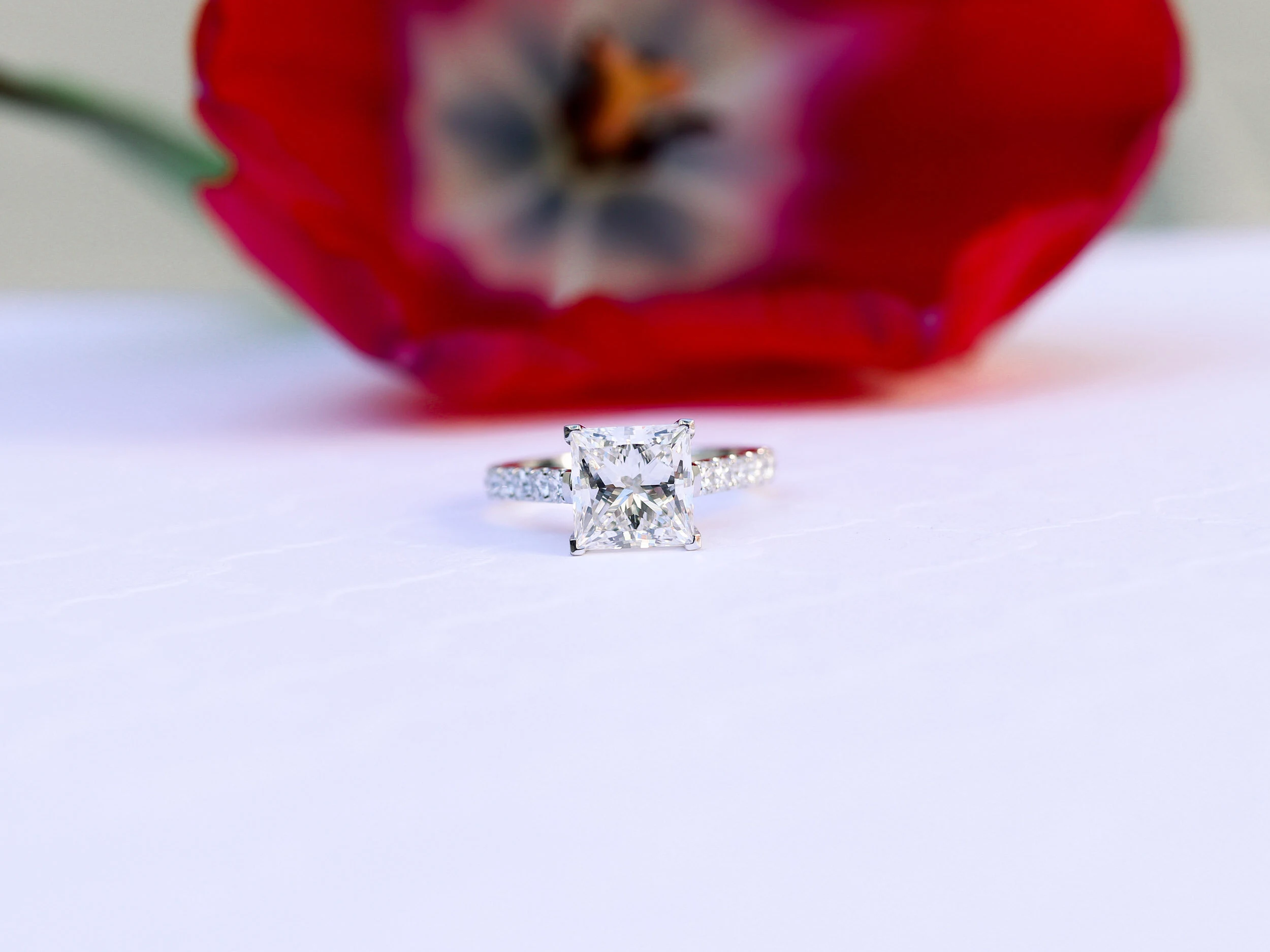 Platinum 1.5ct Princess cut diamond band engagement ring with lab grown diamonds Ada Diamonds Design AD-150 Artistic Shot