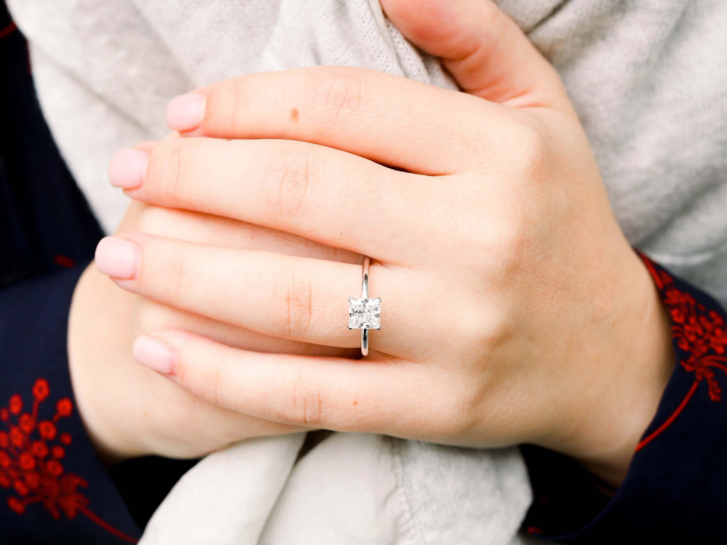 Side Stone Princess Cut Moissanite Ring | Moissanite Engagement Rings |  Forever Moissanite