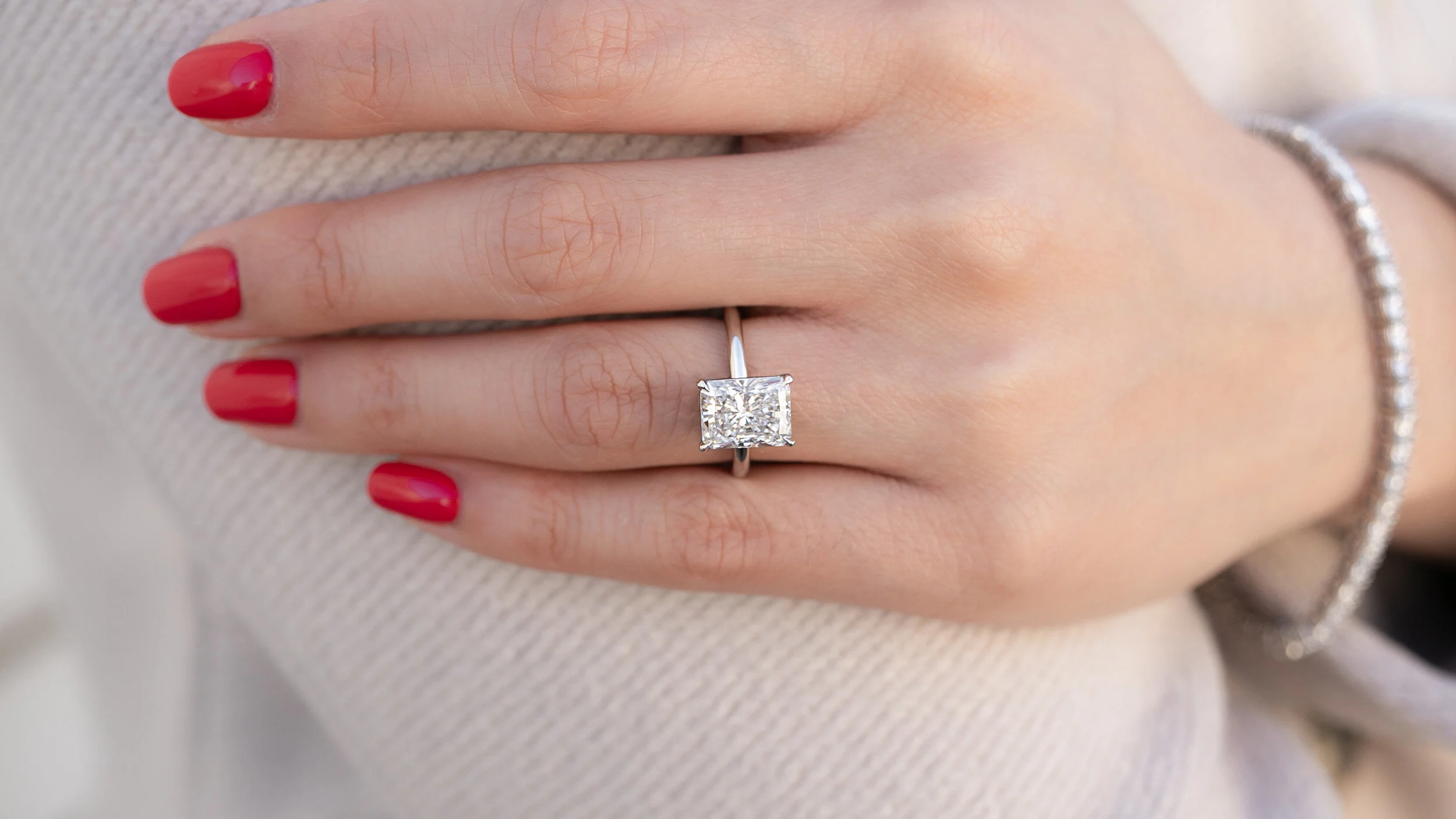 platinum 3ct radiant cut solitaire lab created diamond engagement ring Ada Diamonds design ad-250 on Model
