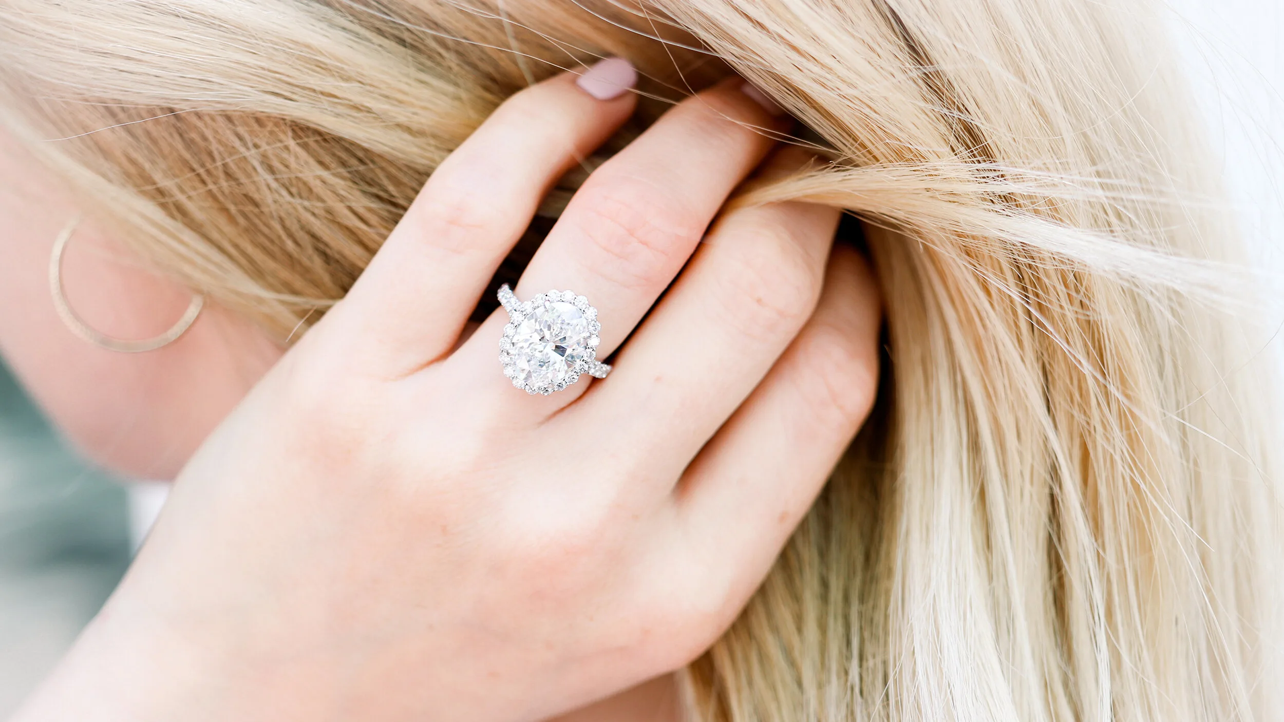 5ct platinum oval halo lab diamond ring Ada Diamonds design ad-161 on model