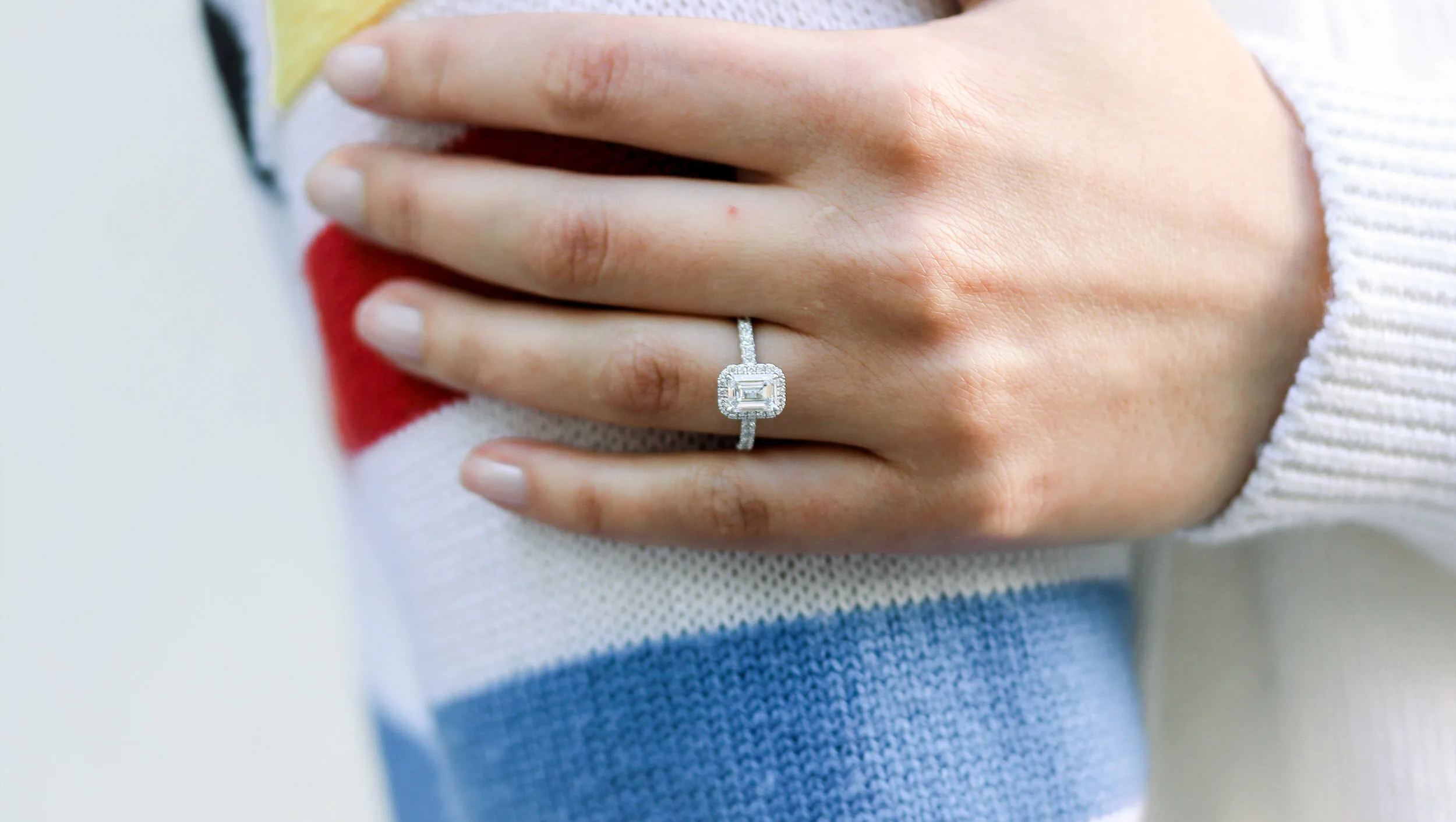 lab created emerald cut diamond engagement ring