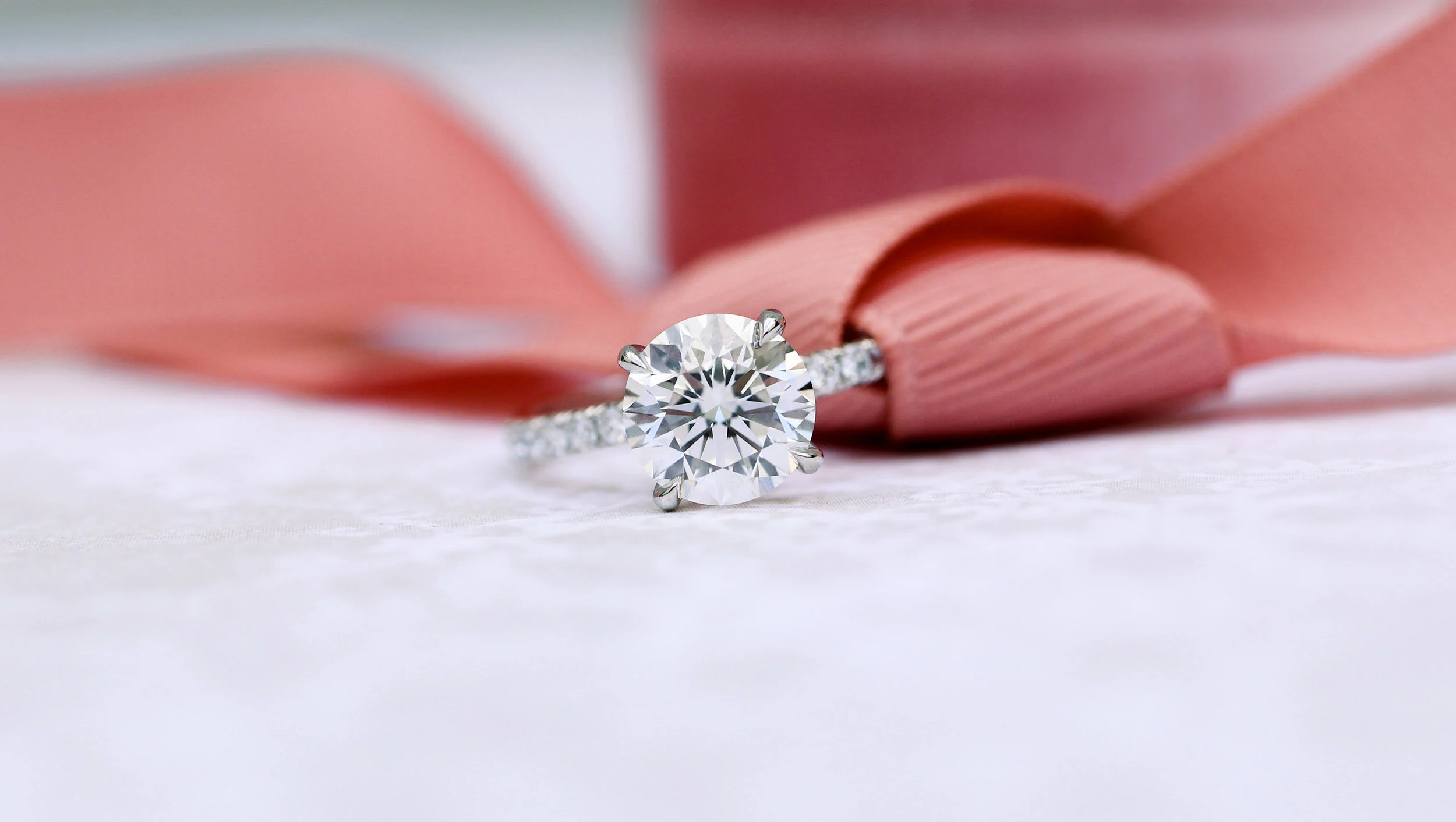 round pave lab diamond engagement ring