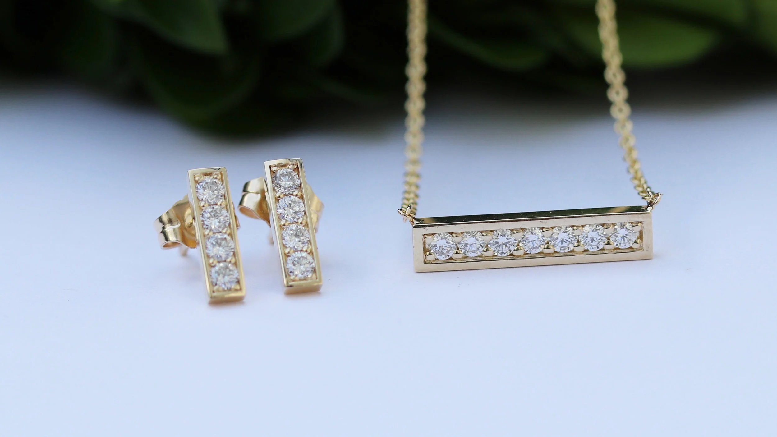lab diamond bar earrings and bar pendant necklace Ada Diamonds