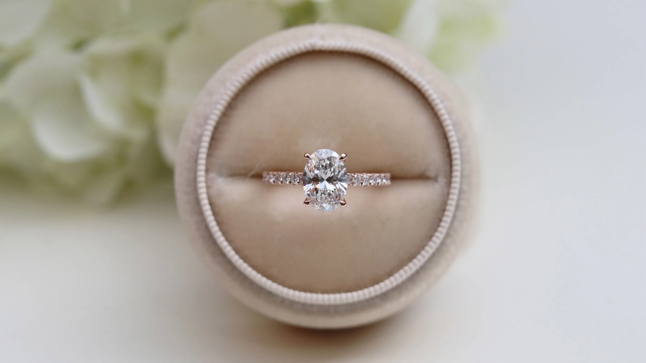 Ada Diamonds Top of the World Rose Gold Lab Diamond Engagement Ring with lab diamond halo and lab diamond band
