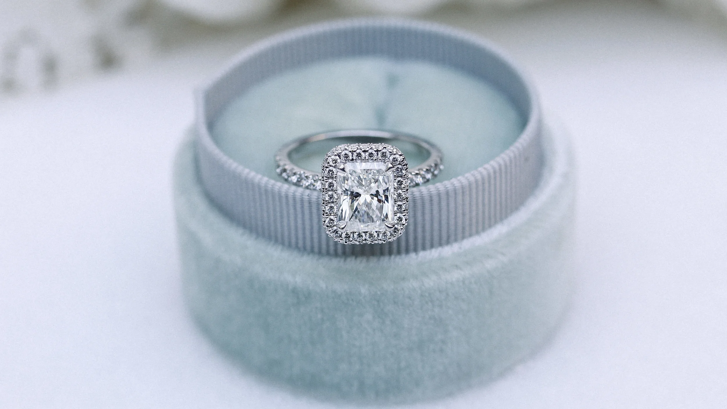 radiant cut halo lab diamond engagement ring ada diamonds