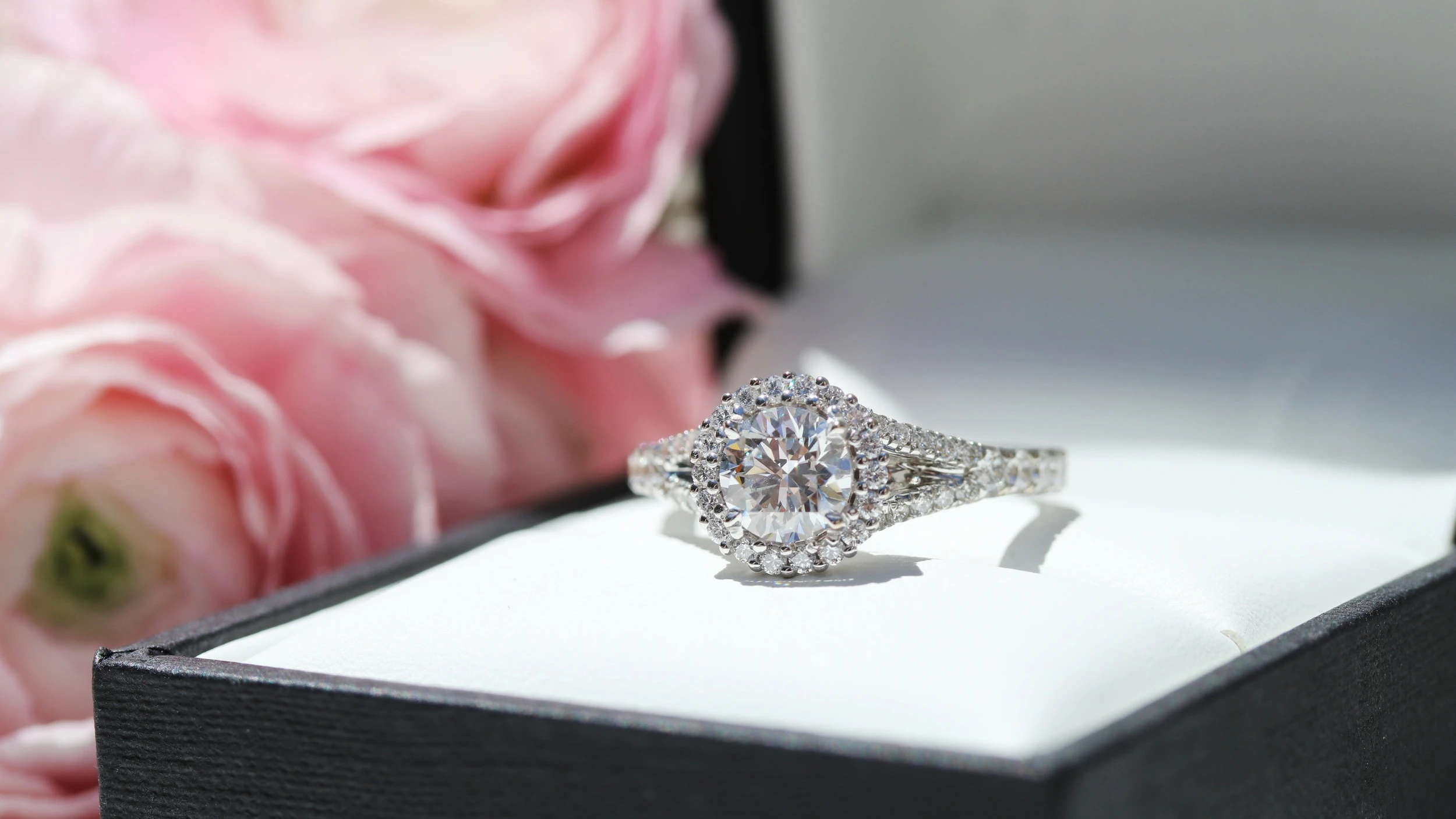 one carat split shank lab diamond halo engagement ring