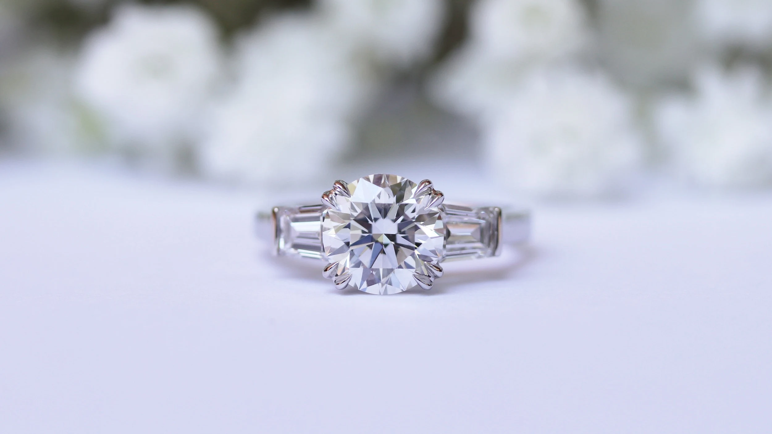 three stone round and baguette lab diamond engagement ring ad-071