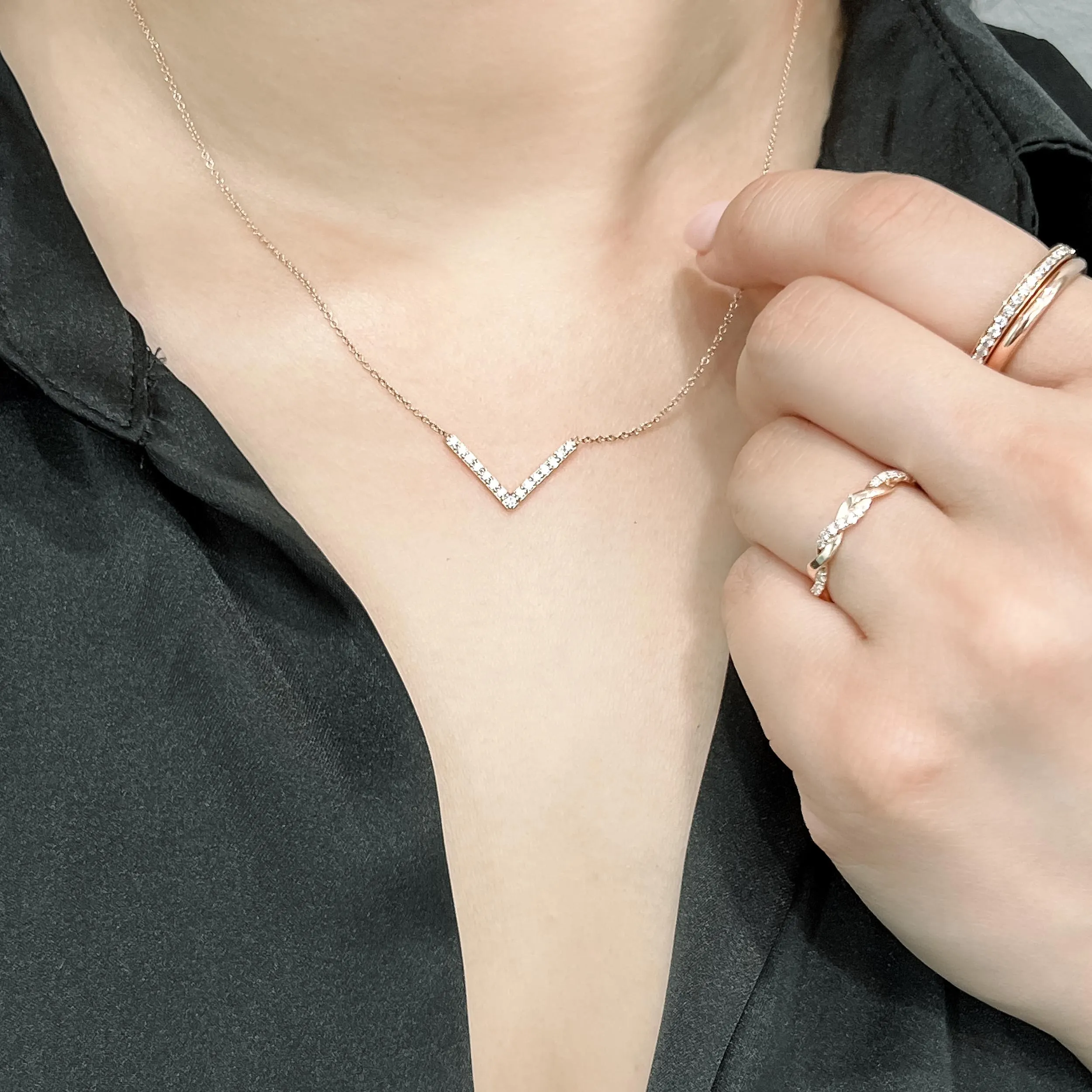 14k rose gold lab diamond fashion necklace