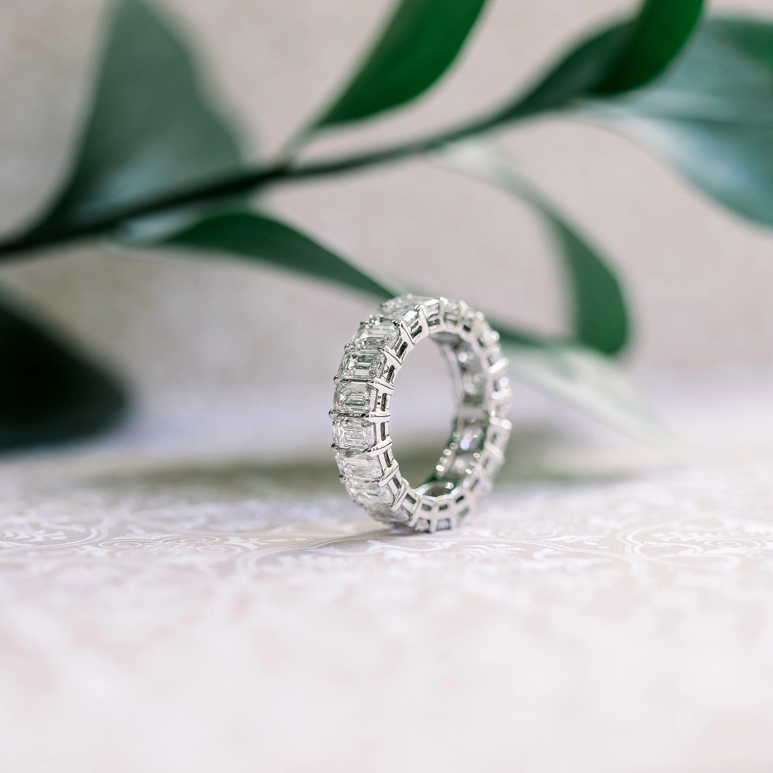 Platinum Six Carat Emerald Cut Lab Diamond Wedding Band Ada Diamonds Design AD-165 Macro