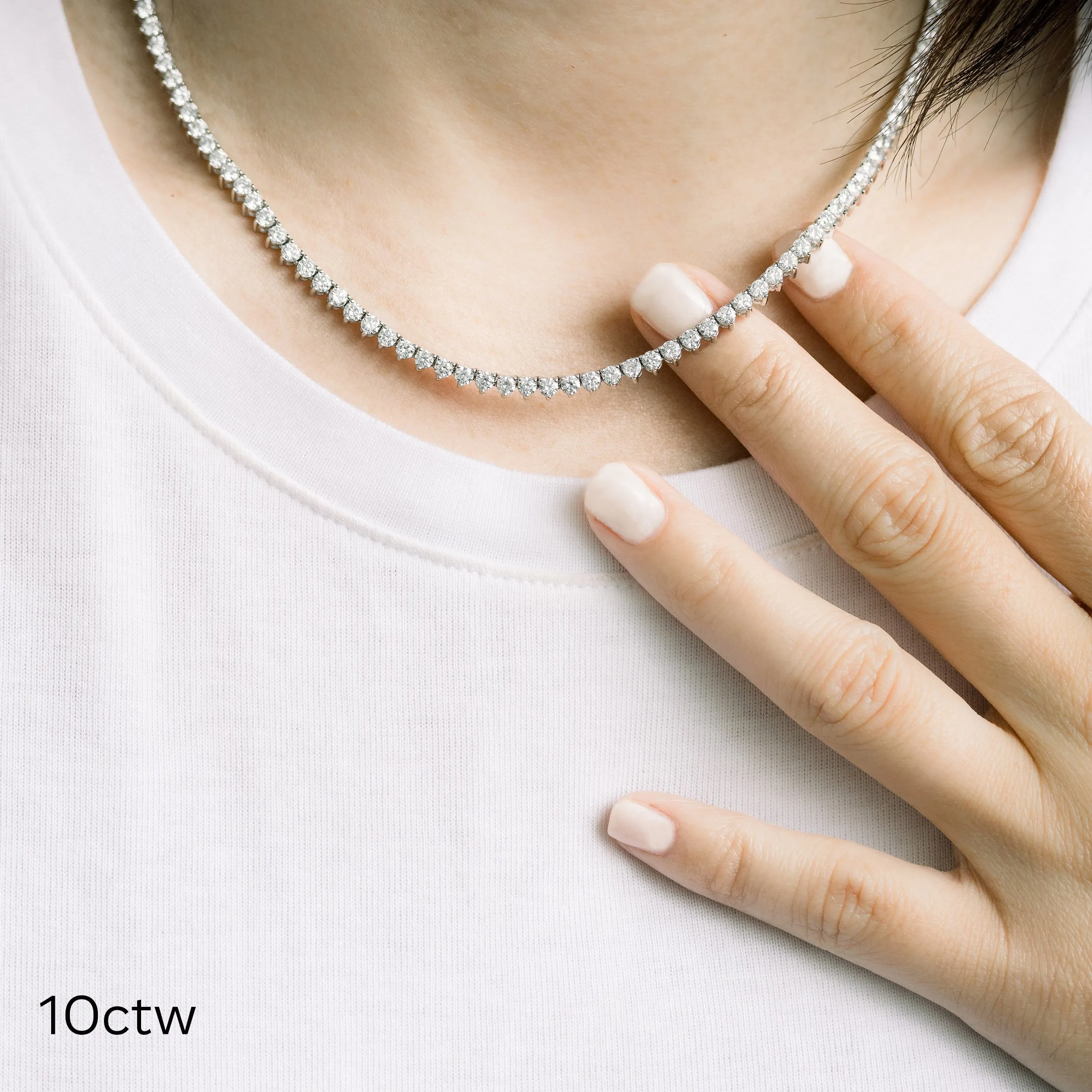 18k white gold laboratory grown diamond tennis necklace ada diamonds design ad 225 on model