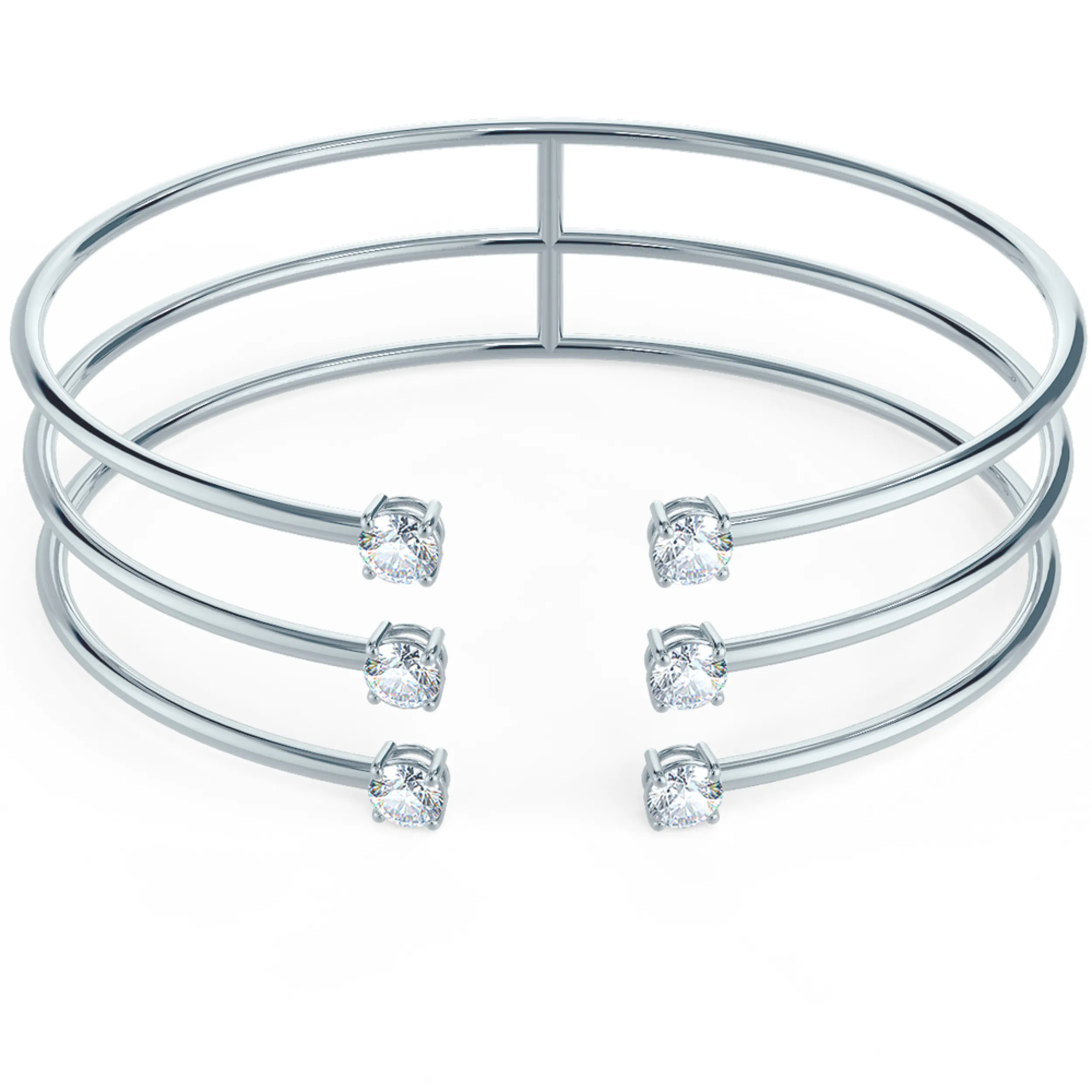 Three Row Brilliant Lab Created Diamond Cuff Bracelet in Platinum Design-048