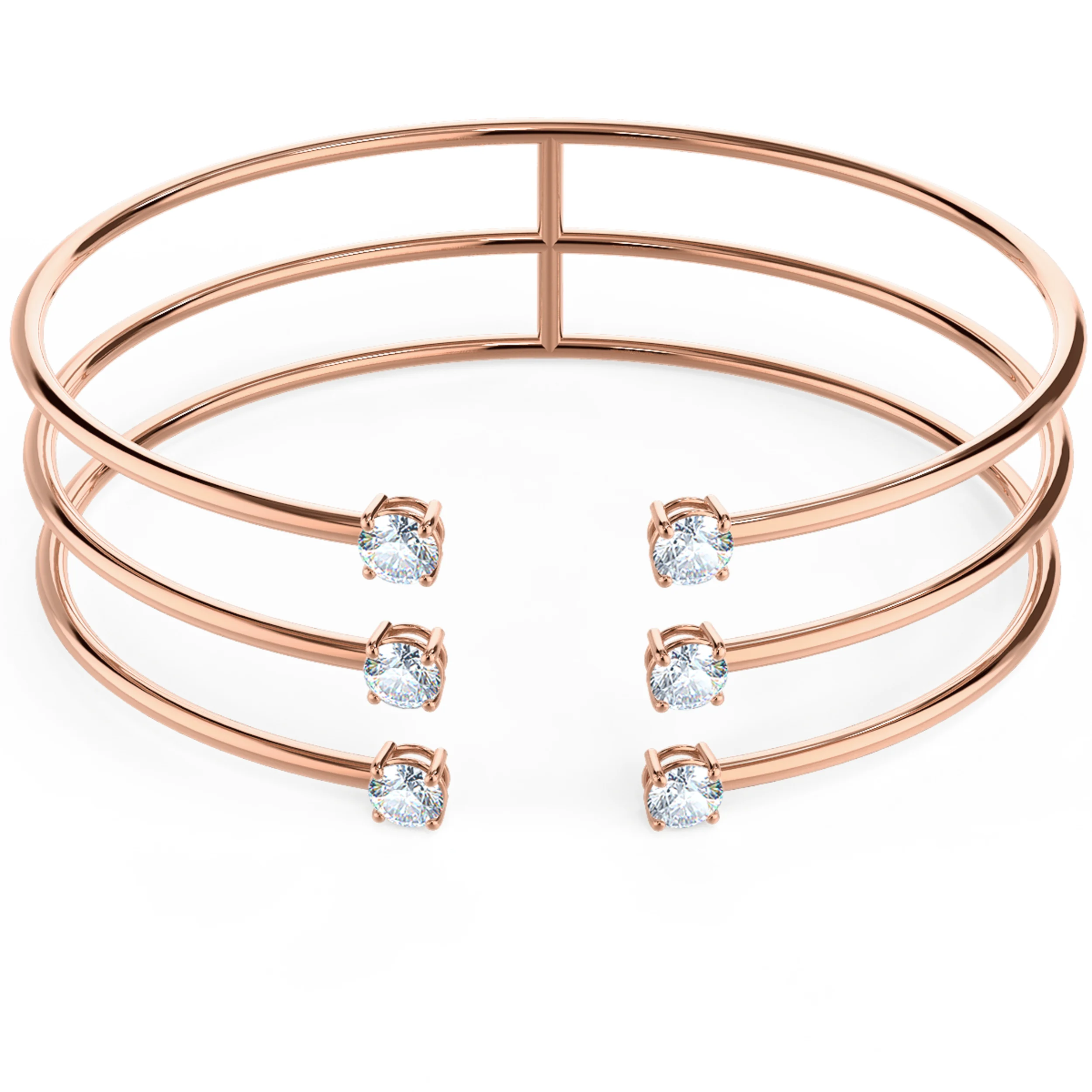 Three Row Brilliant Lab Created Diamond Cuff Bracelet in Rose Gold Design-048