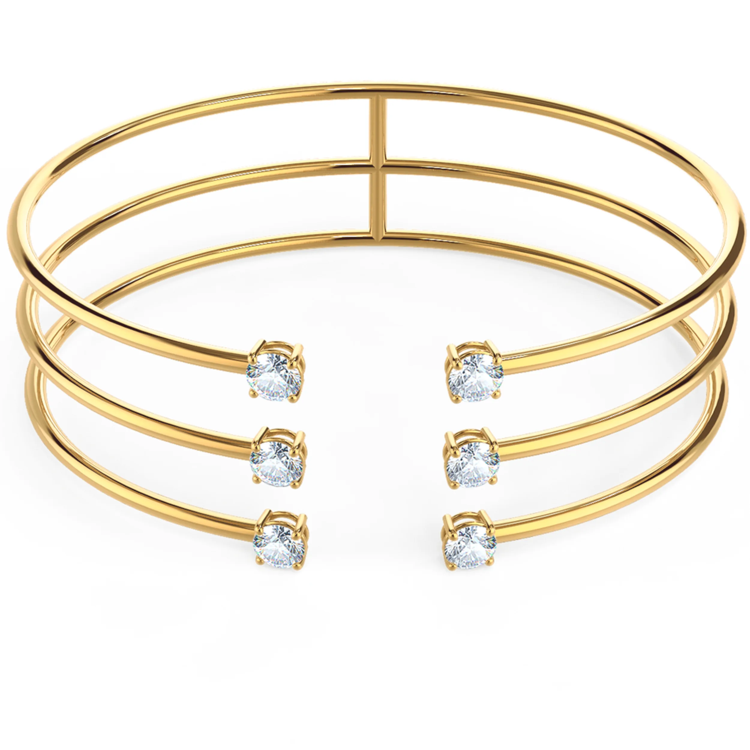 Three Row Brilliant Lab Created Diamond Cuff Bracelet in Yellow Gold Design-048