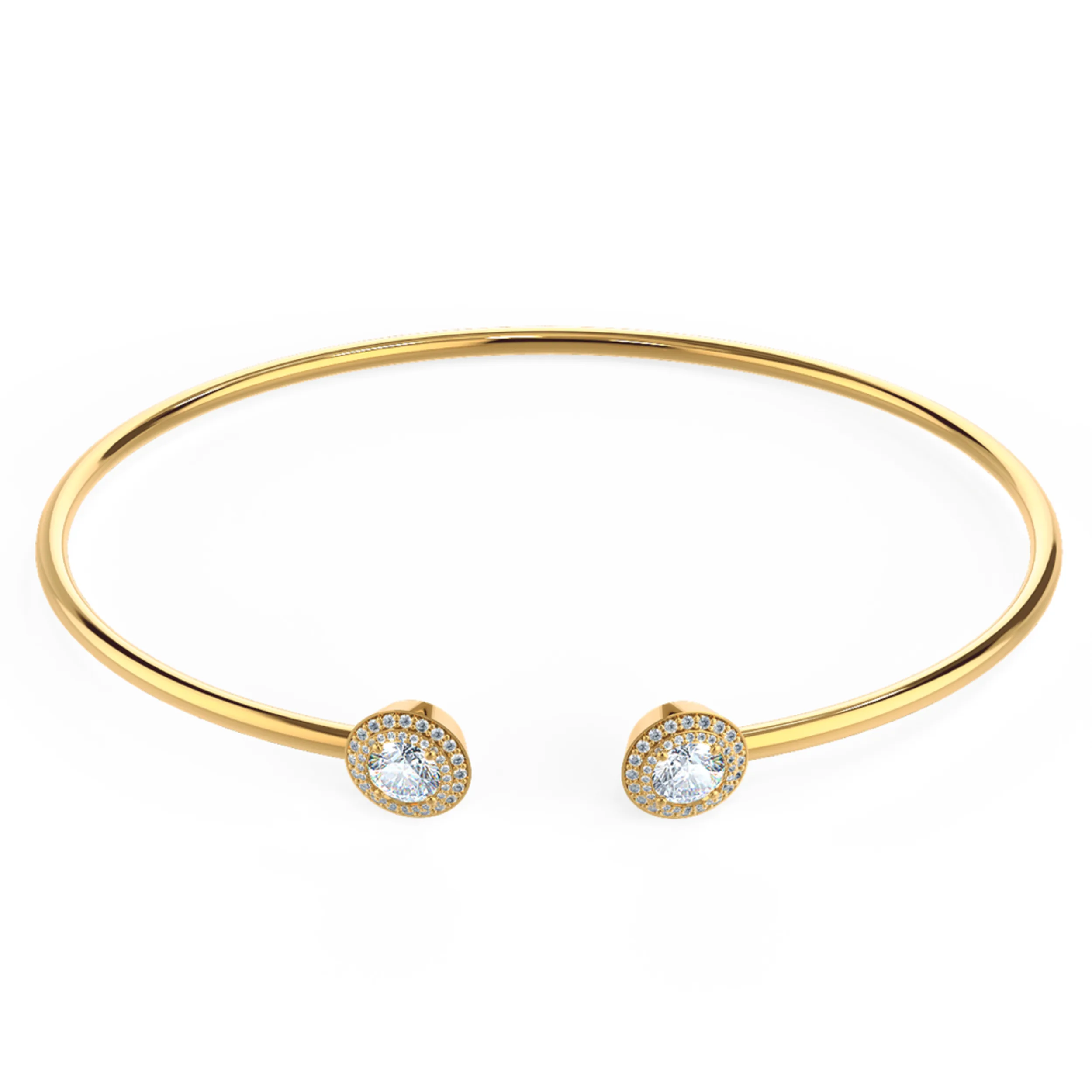 Heavenly Double Halo Lab Created Diamond Cuff Bracelet in Yellow Gold Design-050