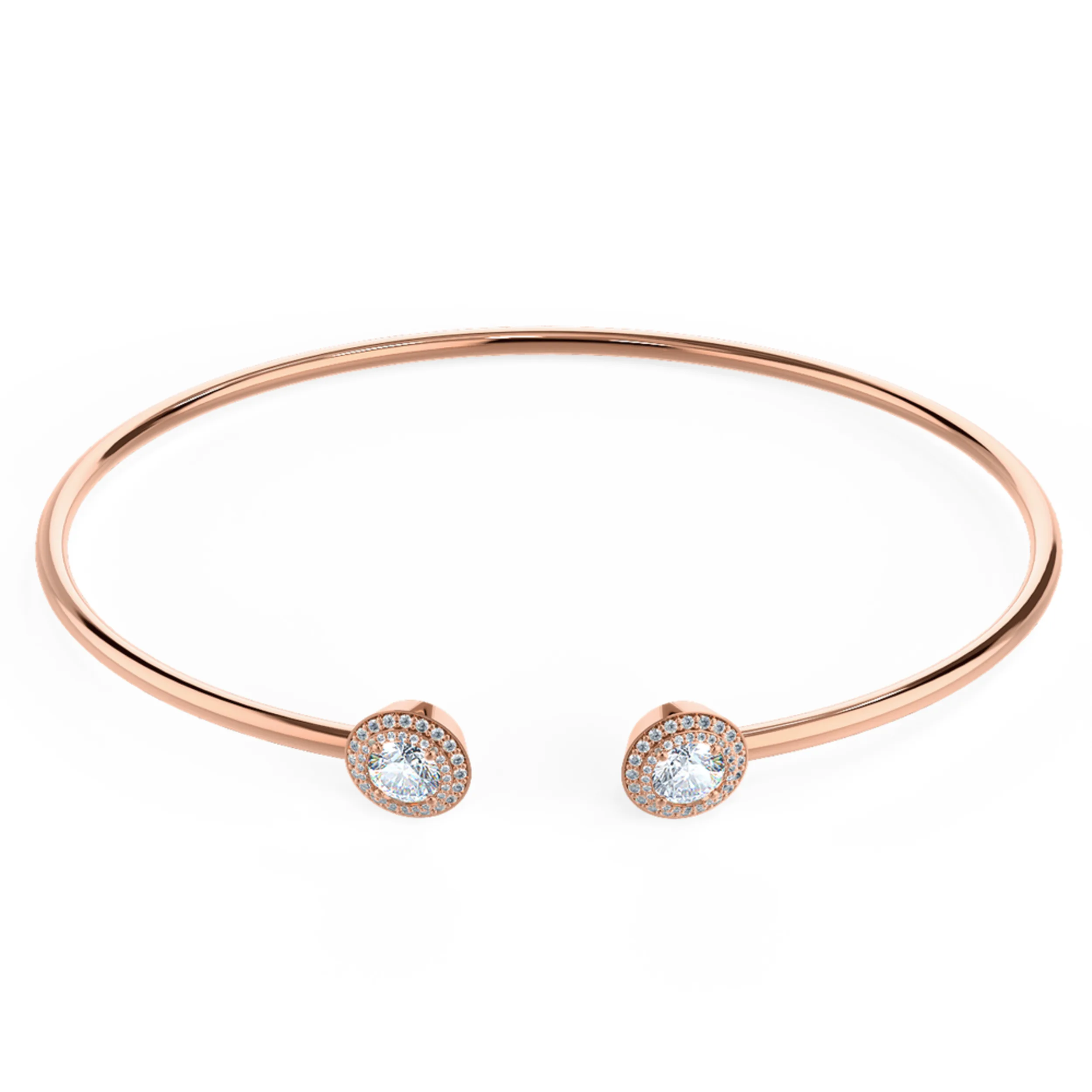 Heavenly Double Halo Lab Created Diamond Cuff Bracelet in Rose Gold Design-050
