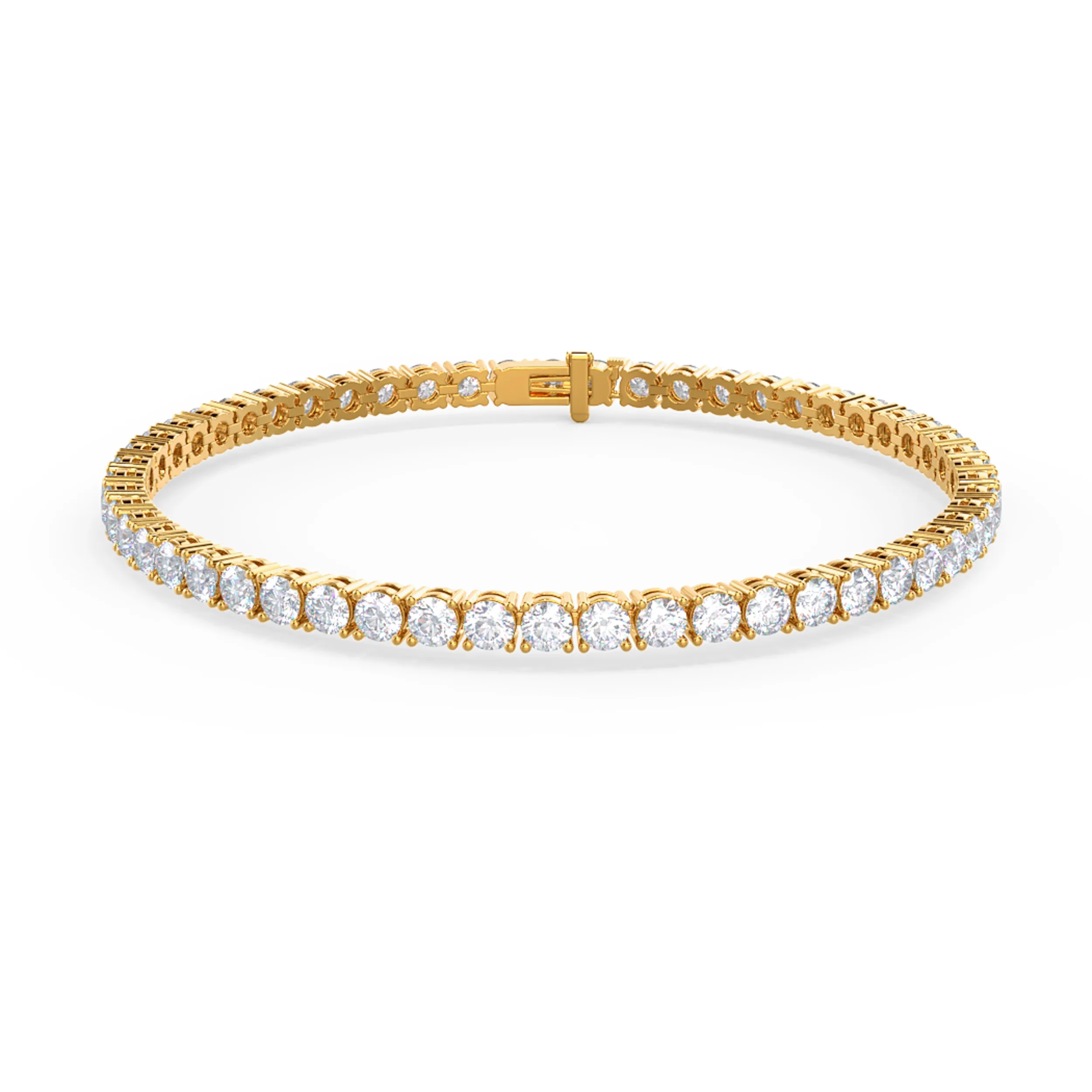 Yellow Gold Four Prong Tennis Bracelet featuring 6.0 Carat Round Lab Diamonds