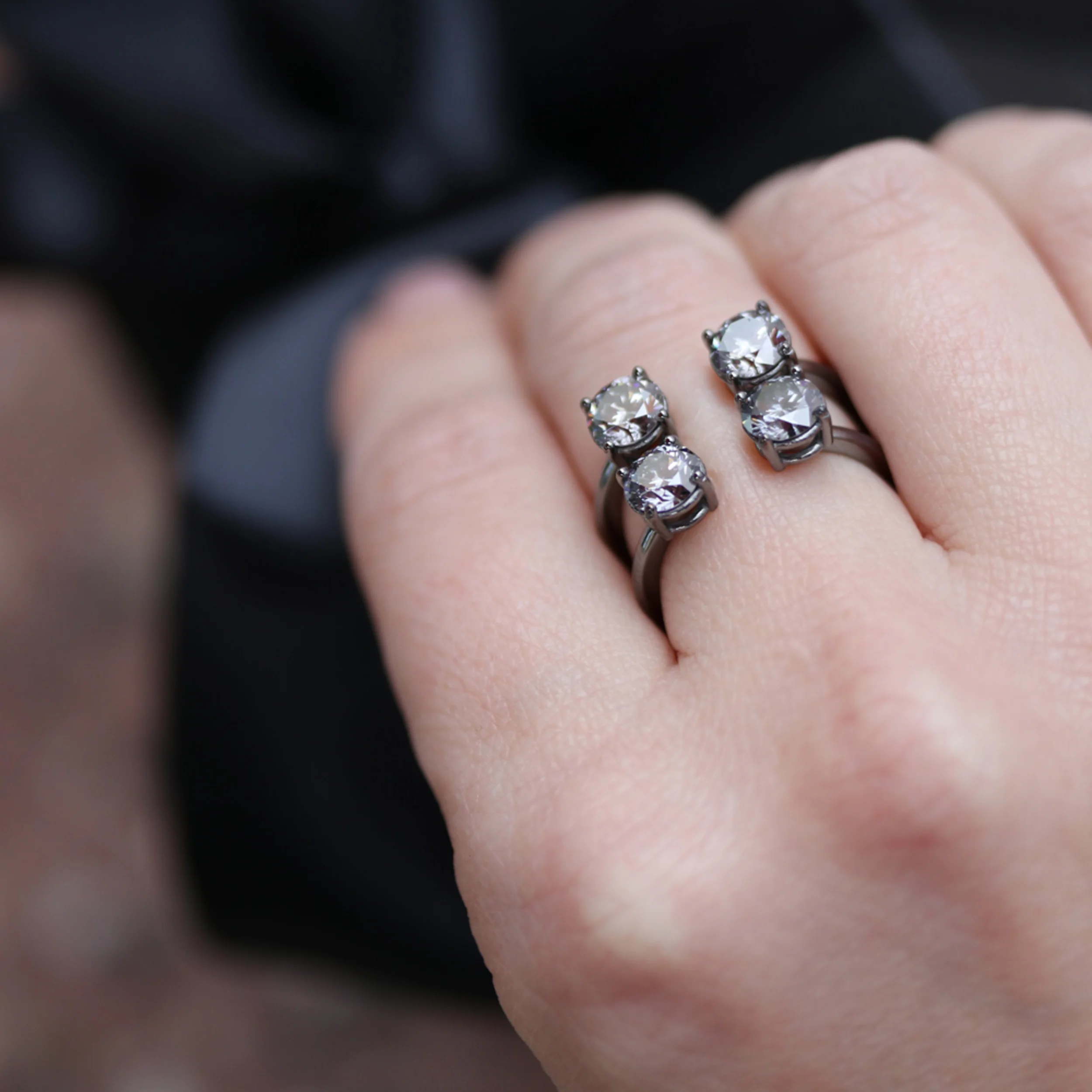 Two Row Brilliant Gray Lab Created Diamond Fashion Ring in Platinum Design-054