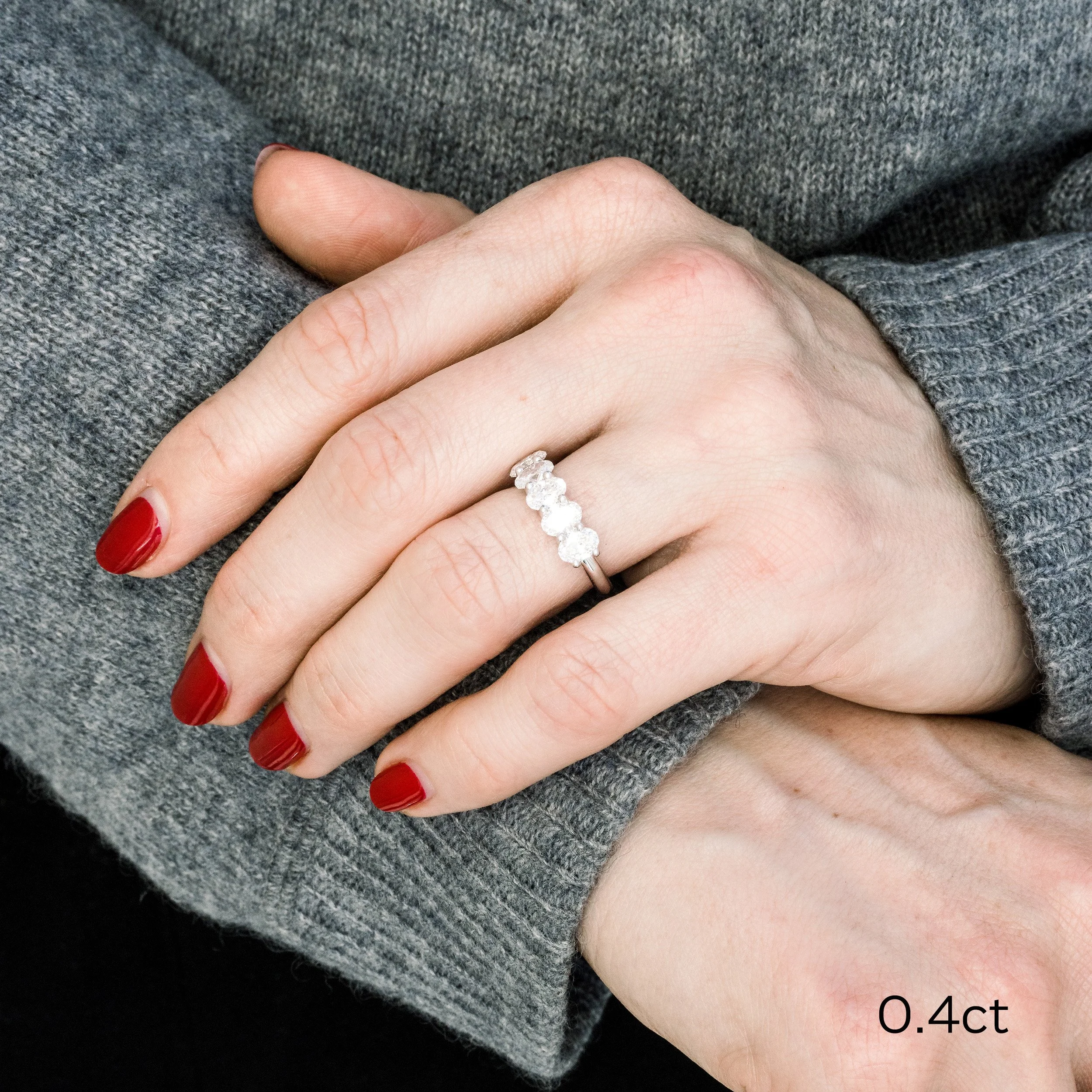 platinum 2 ct oval lab diamond five stone wedding band ada diamonds design ad 238 on model