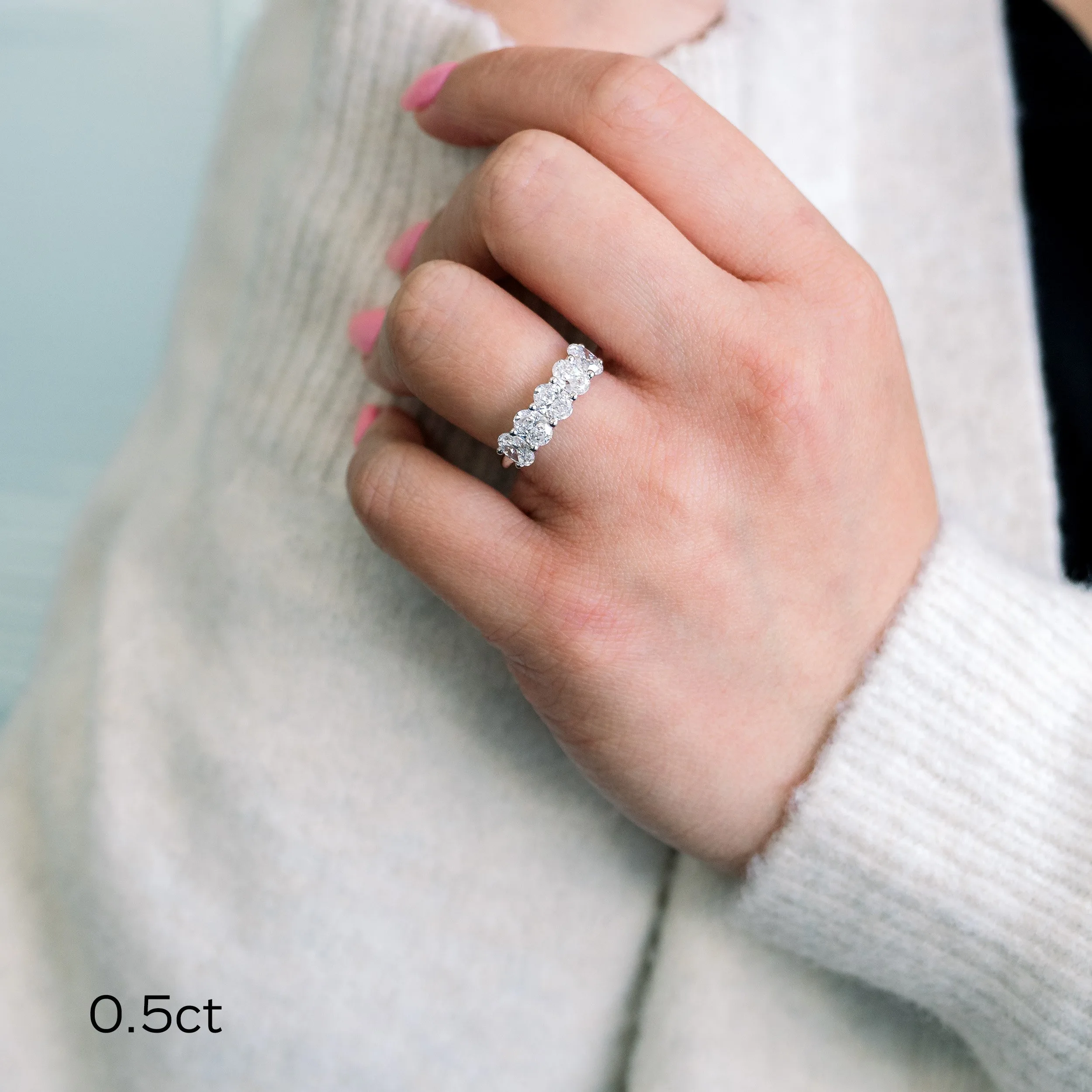 platinum oval lab diamond five stone engagement ring ada diamonds design ad 238 on model