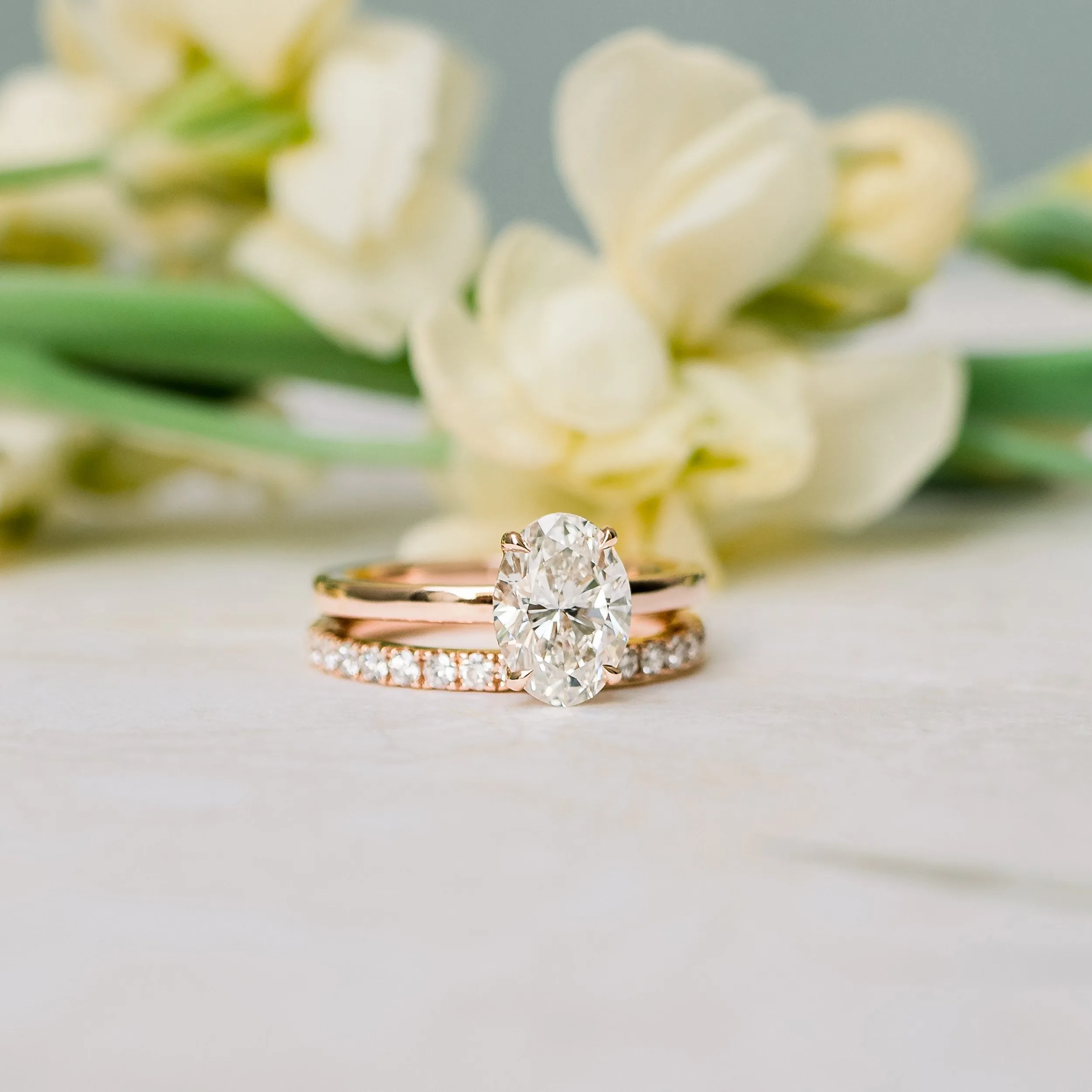 rose gold oval cut lab diamond solitaire engagement with u pavé wedding band ada diamonds design ad 171 macro