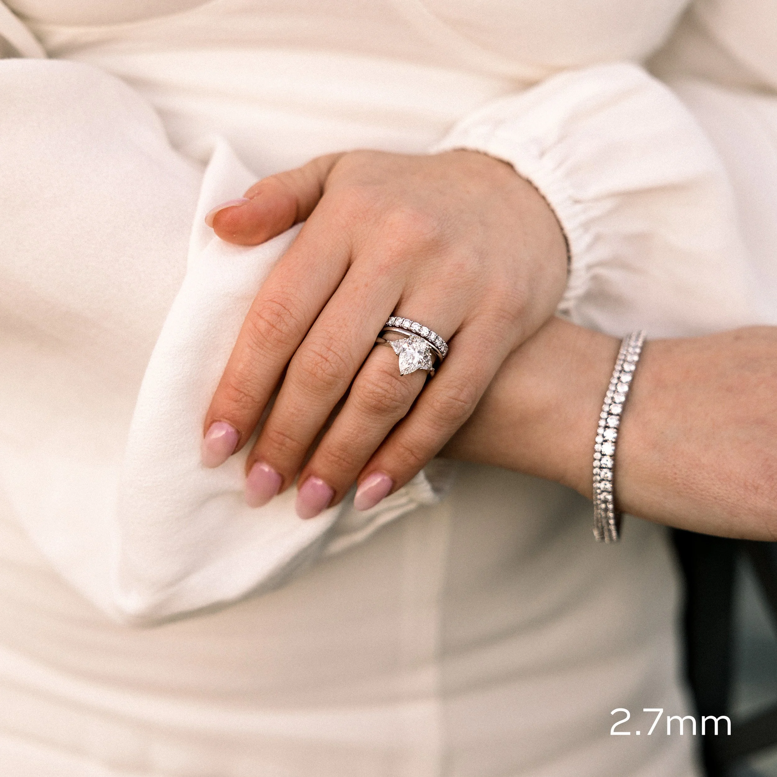 pear lab diamond engagement ring with u pavé three quarter band ada diamonds design ad171 on model