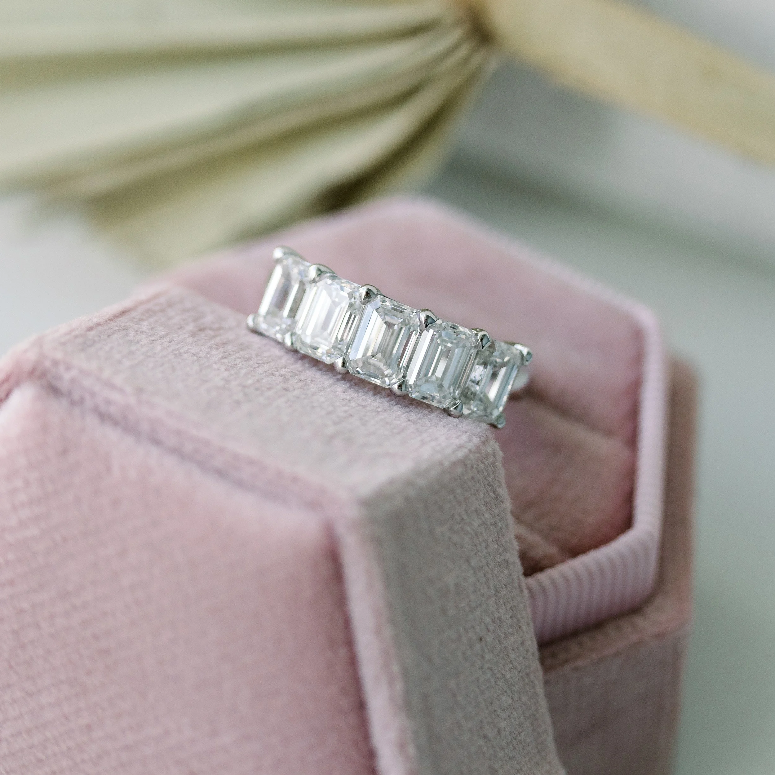 platinum 3.5 ct emerald cut five stone wedding band with lab diamonds ada diamonds design ad 239 macro