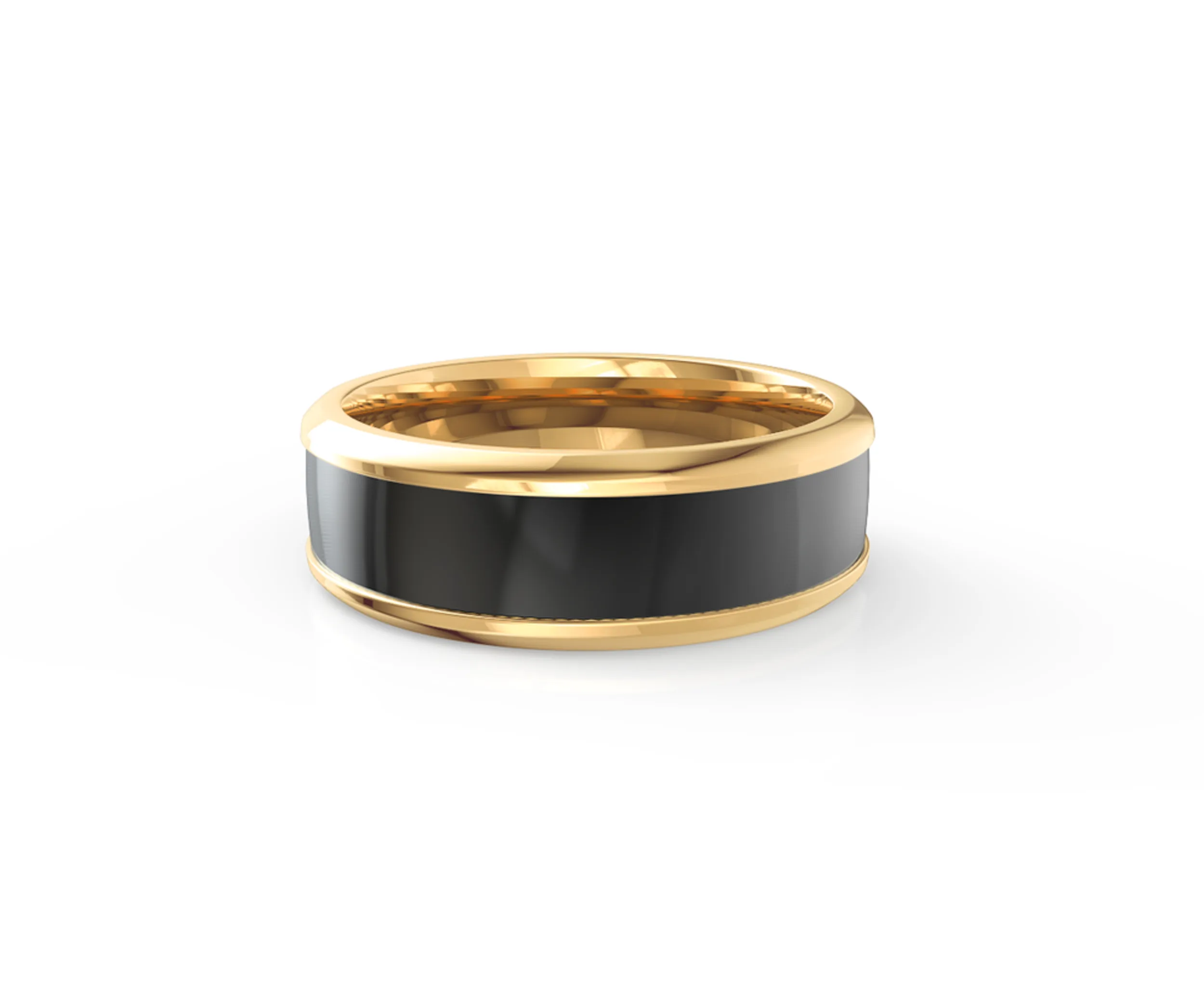 Men's Yellow Gold with Lab Created Polydiamond Inlay Wedding Band Design-142