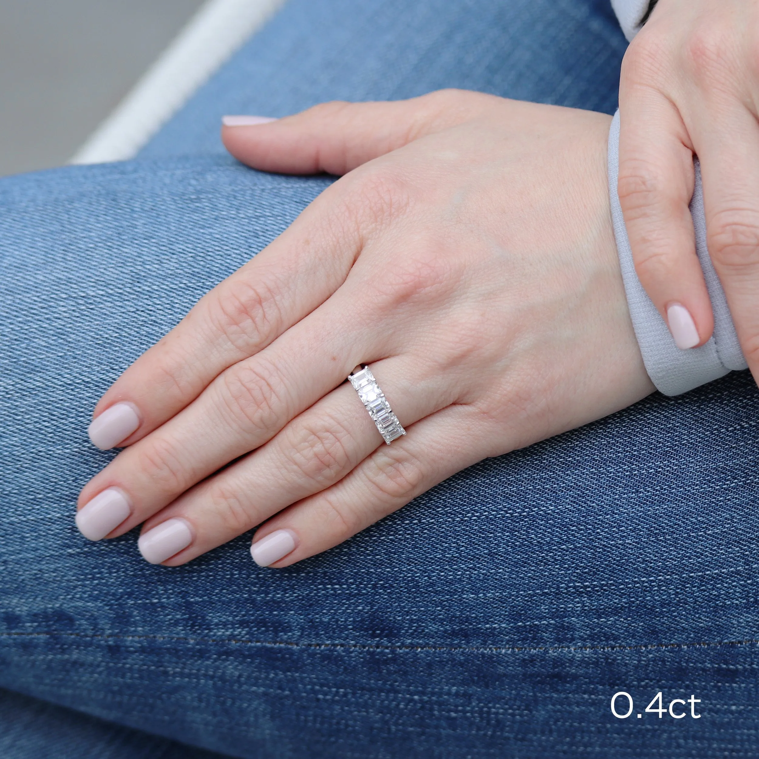 2 carat emerald cut lab grown diamond five stone ring ada diamonds design ad 239 on model
