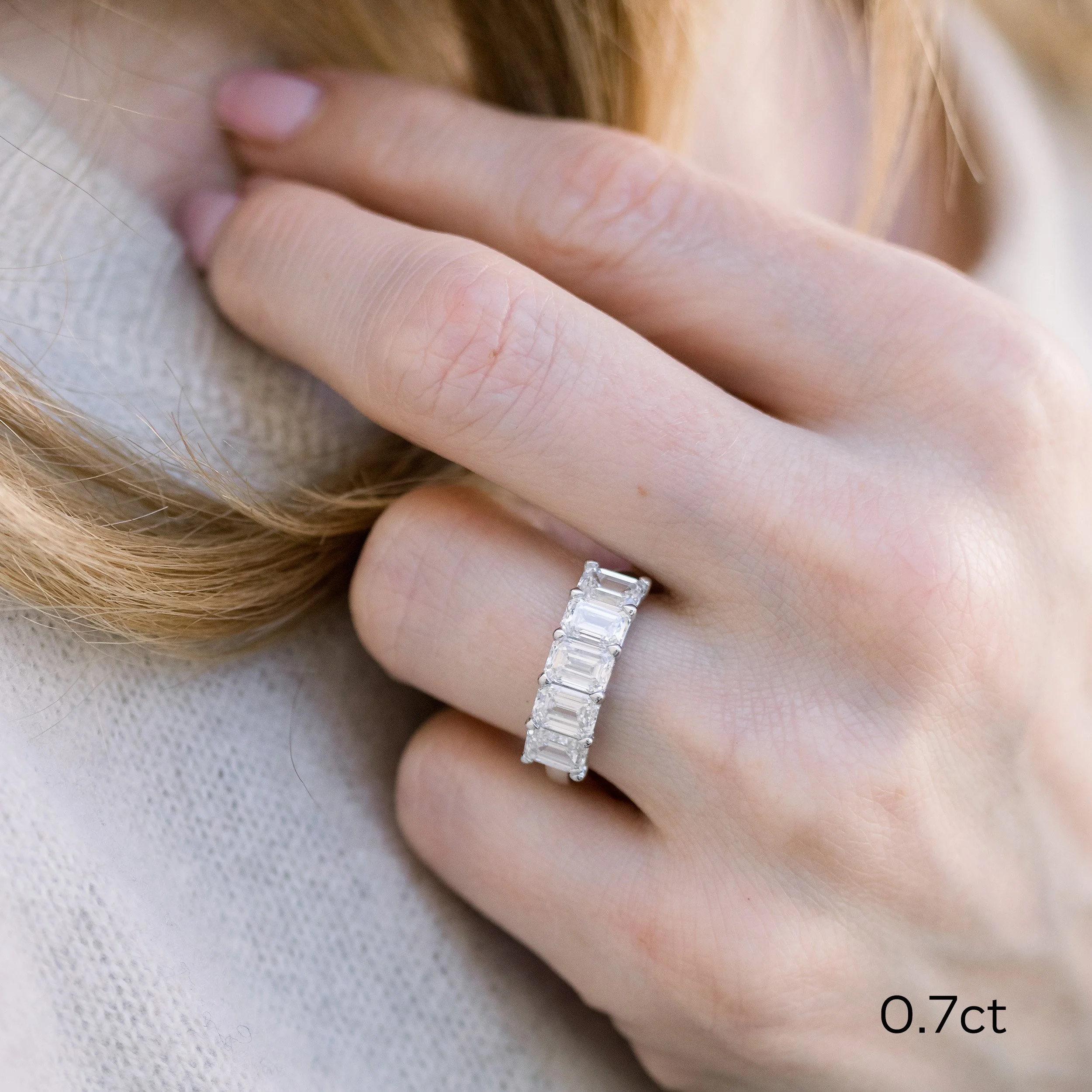 18k white gold 3.5 carat emerald cut lab diamond wedding band ada diamonds design ad 239 on model