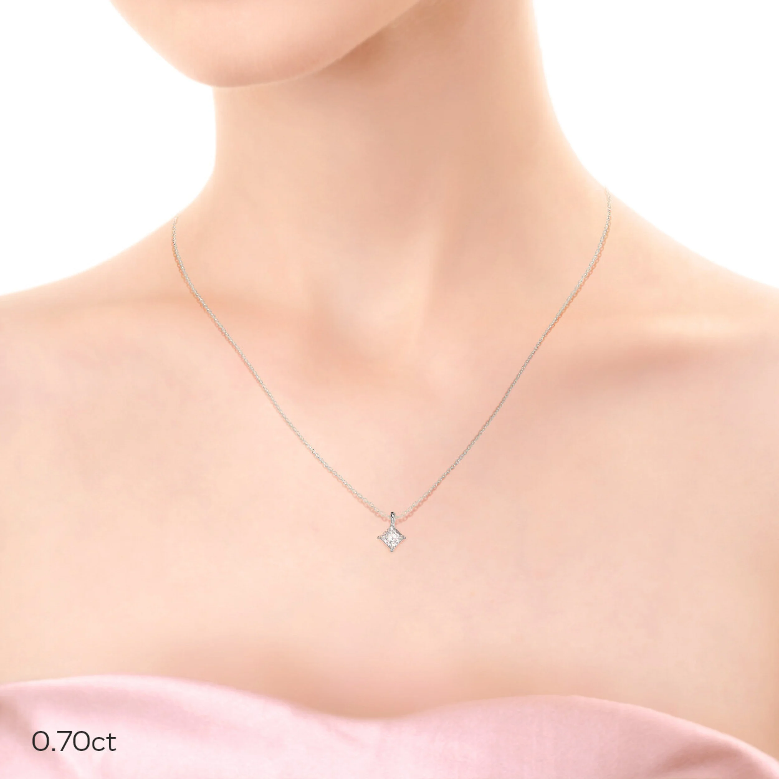 three quarter carat princess cut lab diamond necklace platinum