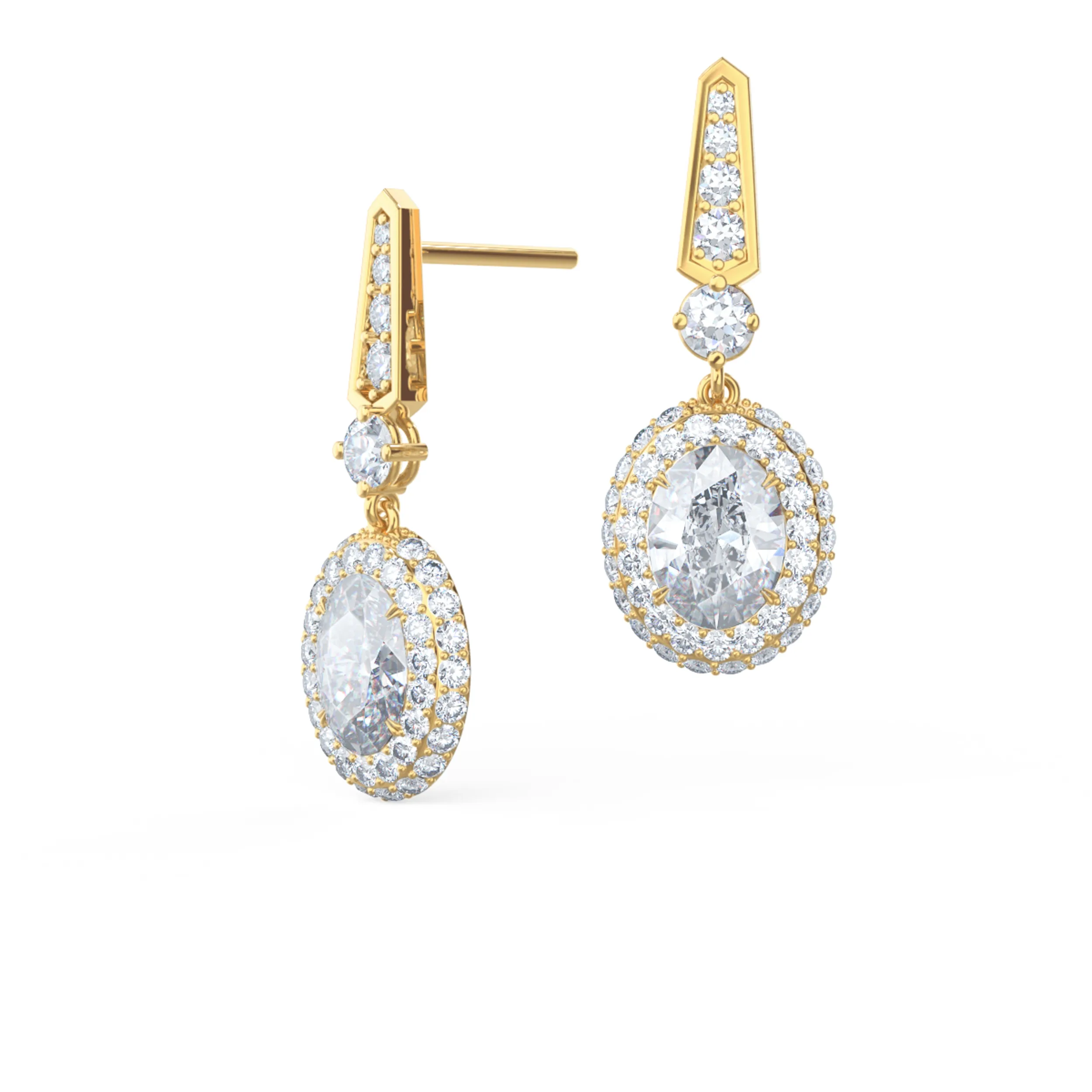 Royal Antique Oval Lab Created Diamond Drop Earrings in Yellow Gold Design-060